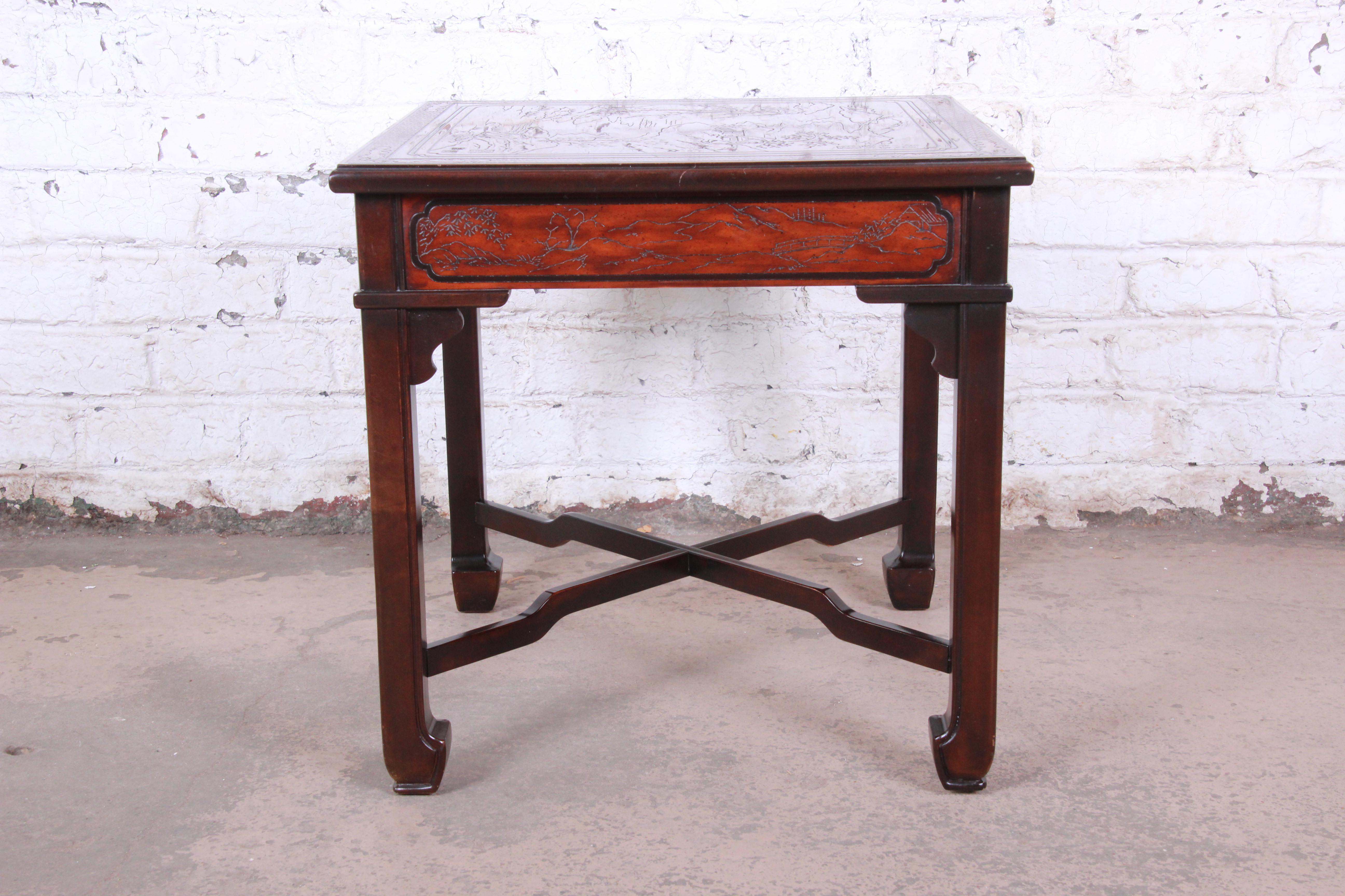 Drexel Heritage Carved Mahogany Hollywood Regency Chinoiserie X-Base Side Table 3