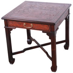 Drexel Heritage Carved Mahogany Hollywood Regency Chinoiserie X-Base Side Table