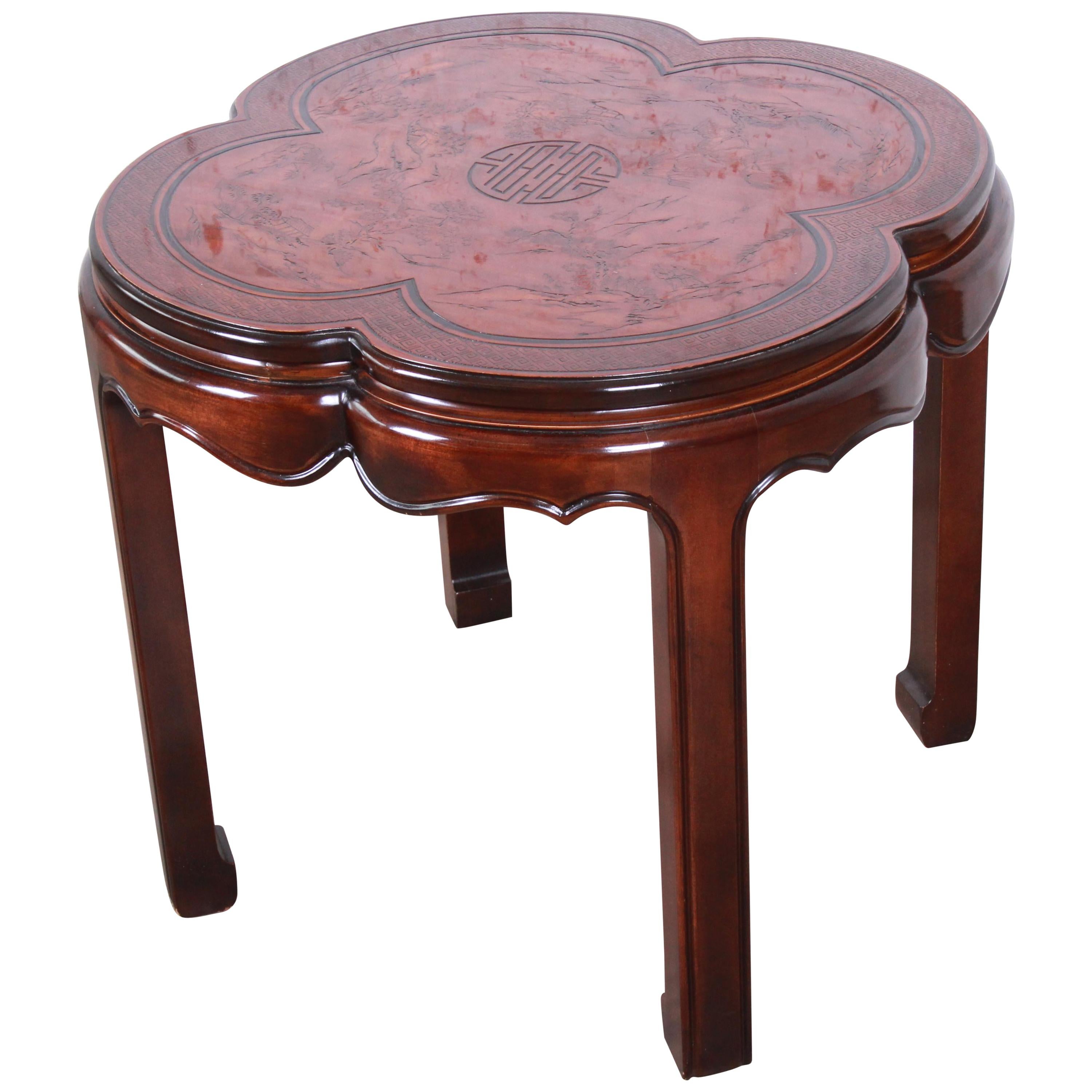 Drexel Heritage Carved Mahogany Hollywood Regency Clover-Shaped Occasional Table
