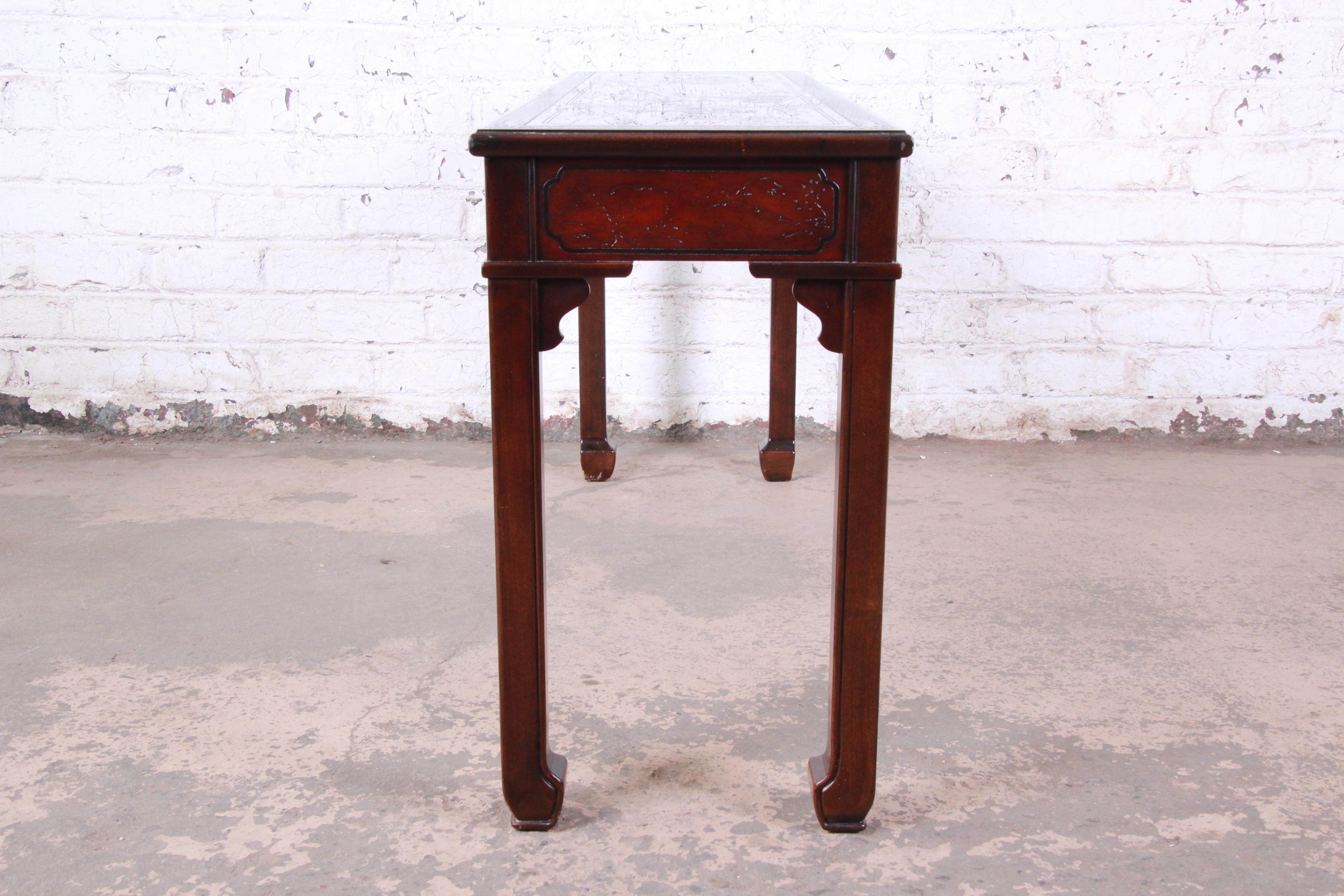 Drexel Heritage Carved Mahogany Hollywood Regency Console or Sofa Table 1