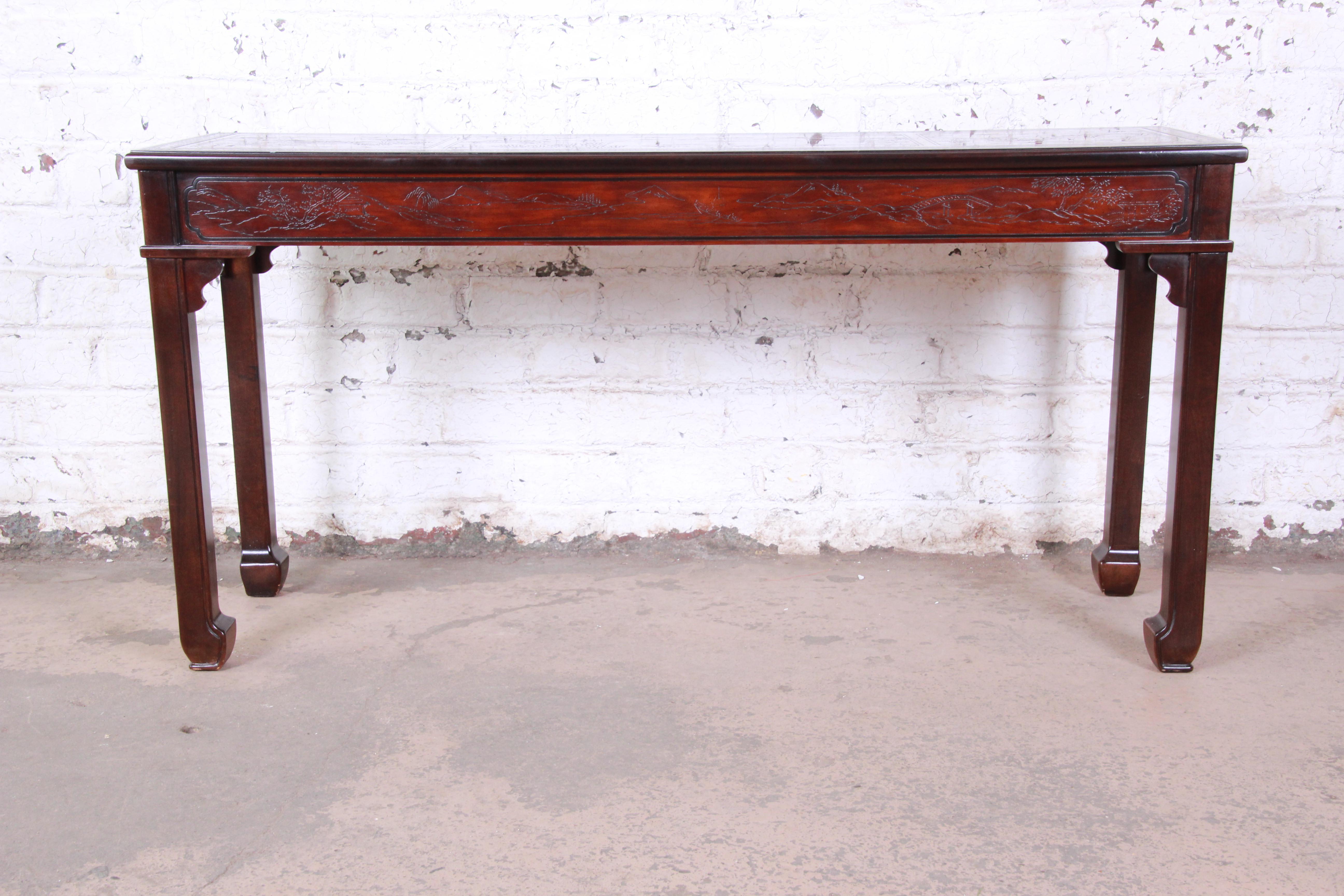 Drexel Heritage Carved Mahogany Hollywood Regency Console or Sofa Table 2
