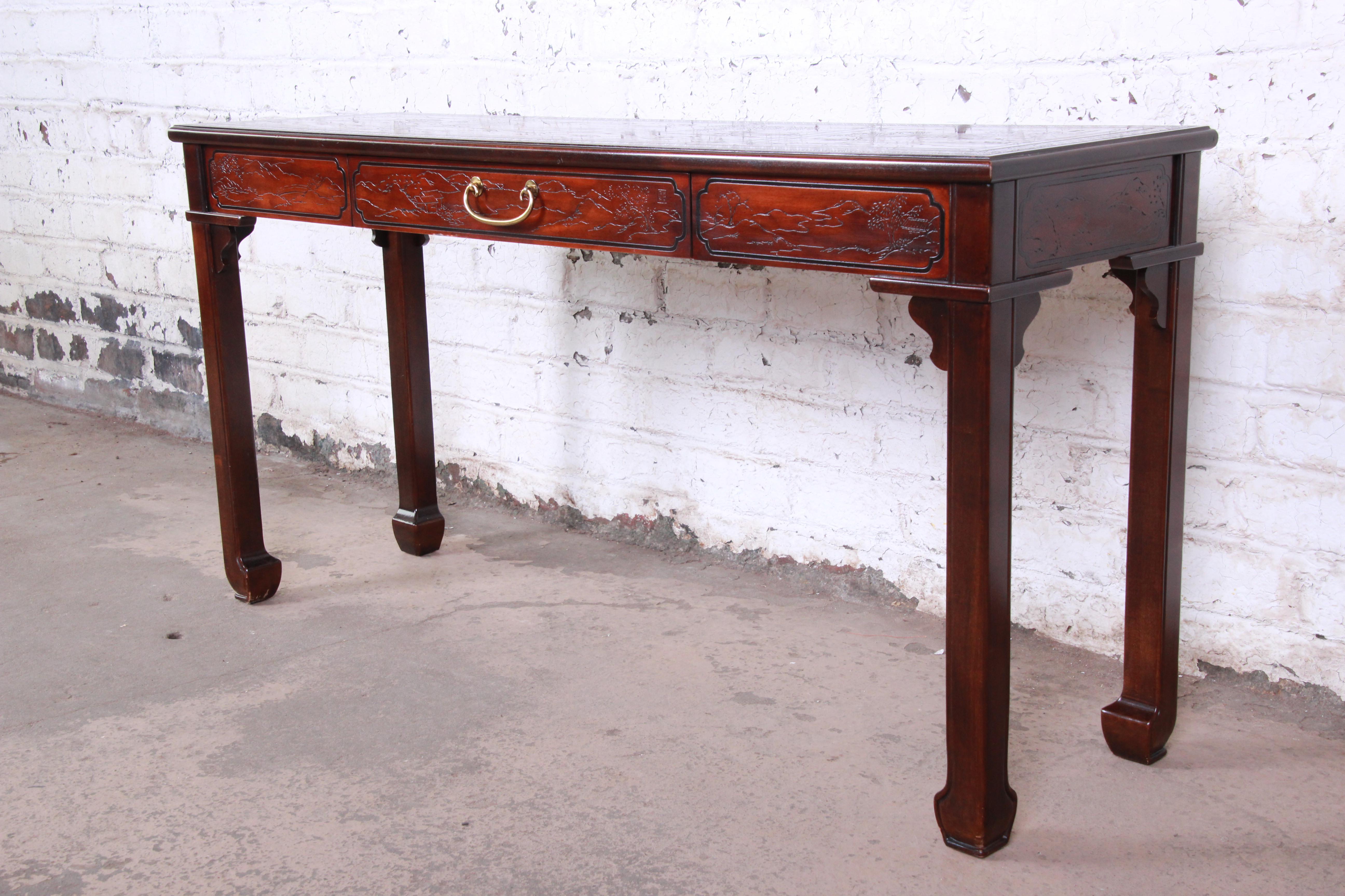 Drexel Heritage Carved Mahogany Hollywood Regency Console or Sofa Table
