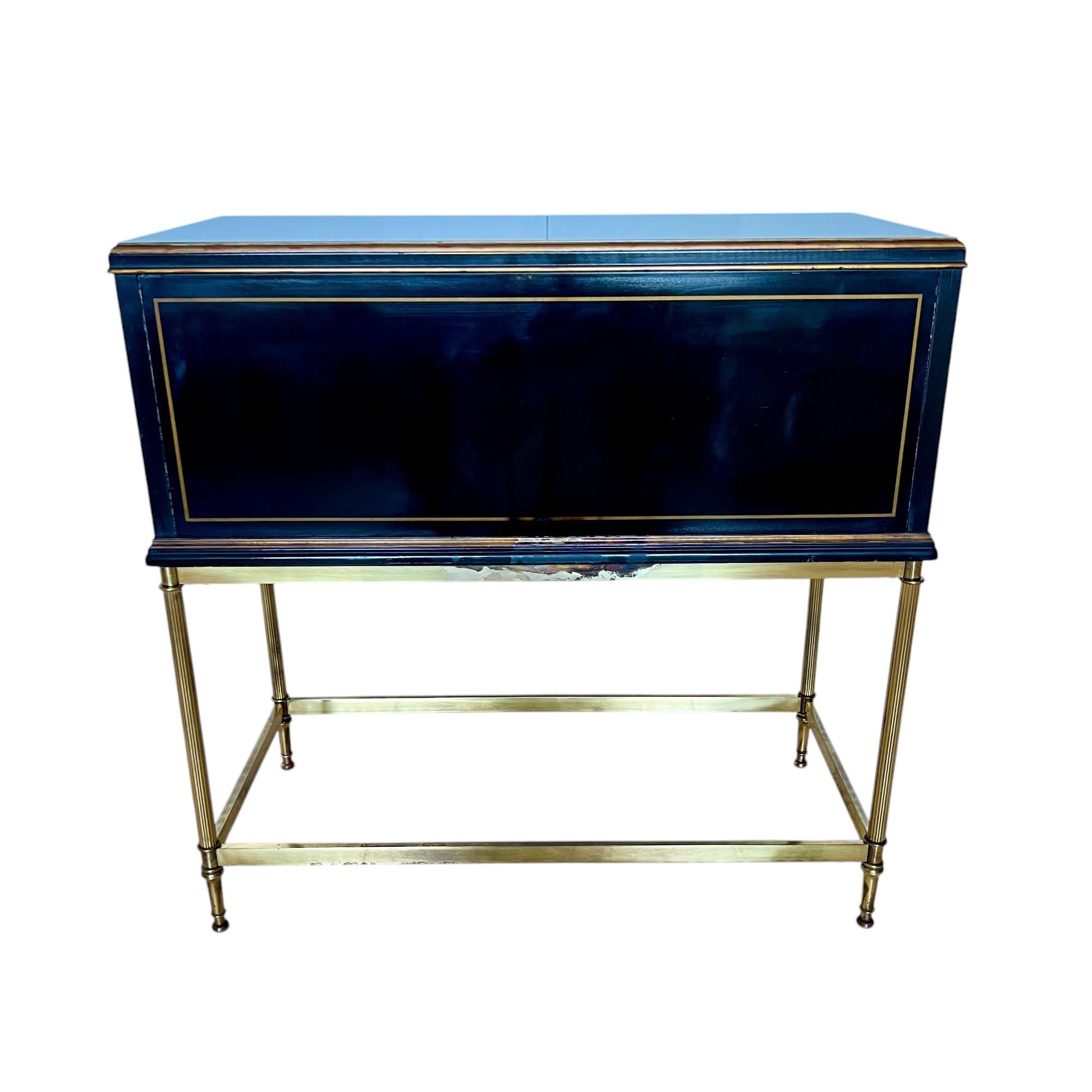 Drexel Heritage Chinoiserie Black Lacquer Cabinet on Brass Stand 4