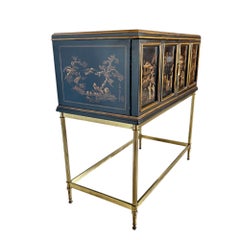 Drexel Heritage Chinoiserie Black Lacquer Cabinet on Brass Stand