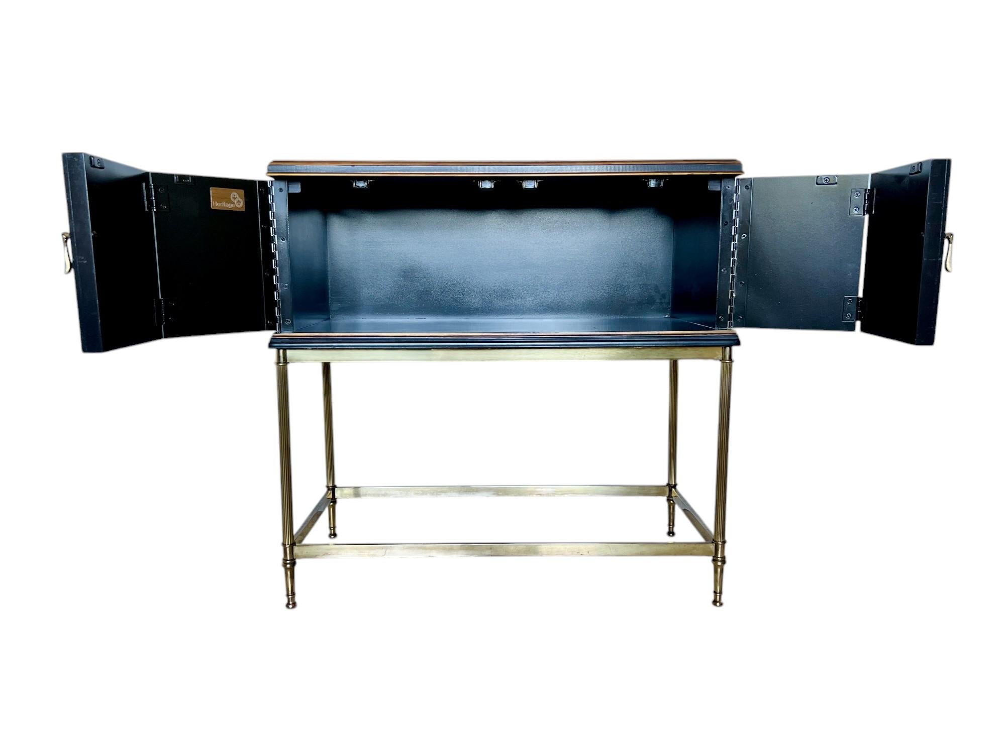 Drexel Heritage Chinoiserie Black Lacquer Cabinet on Brass Stand 1