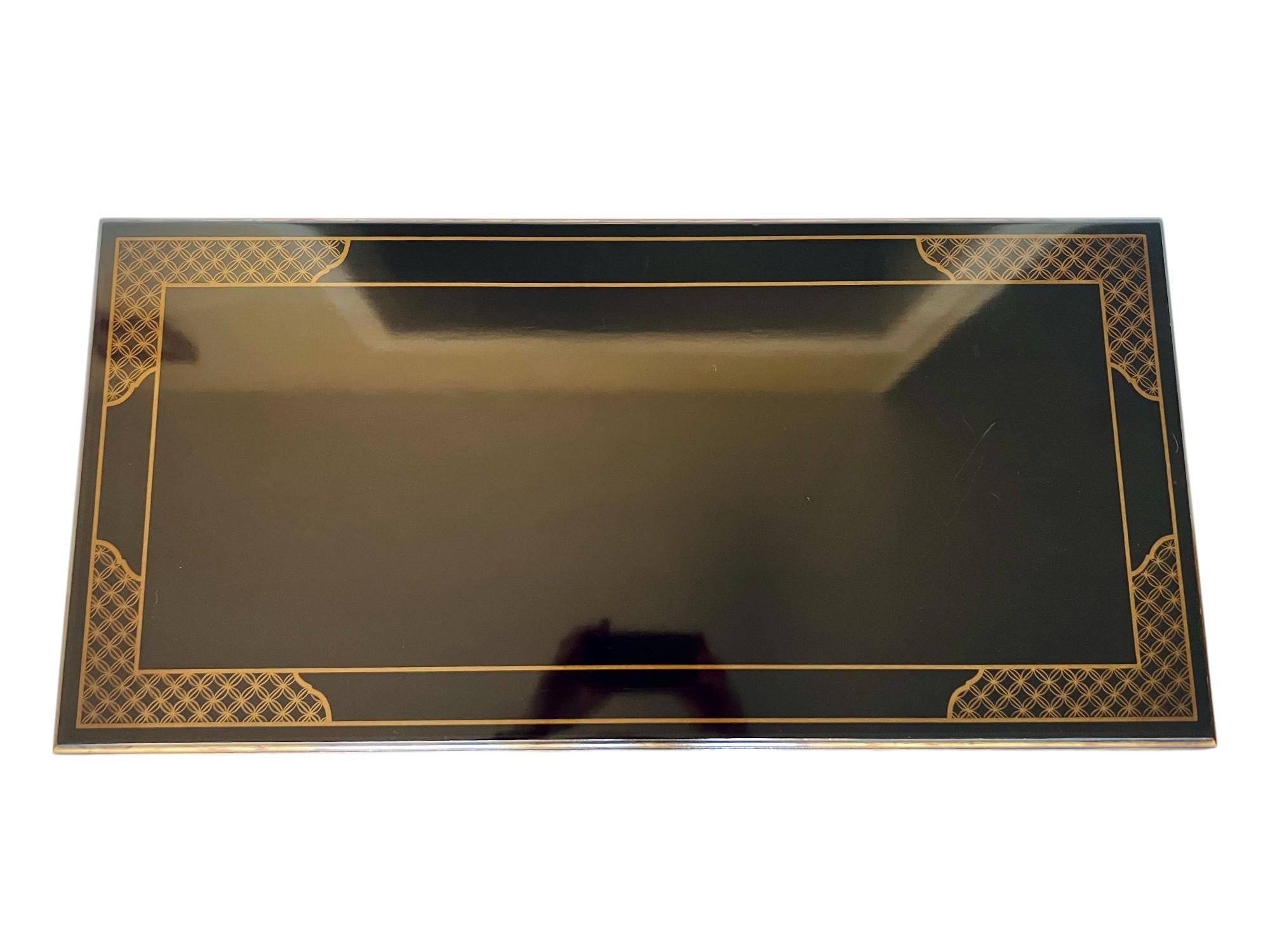 Drexel Heritage Chinoiserie Black Lacquer Cabinet on Brass Stand 2