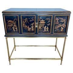 Drexel Heritage Chinoiserie Schwarz Lack Kabinett auf Messing Stand