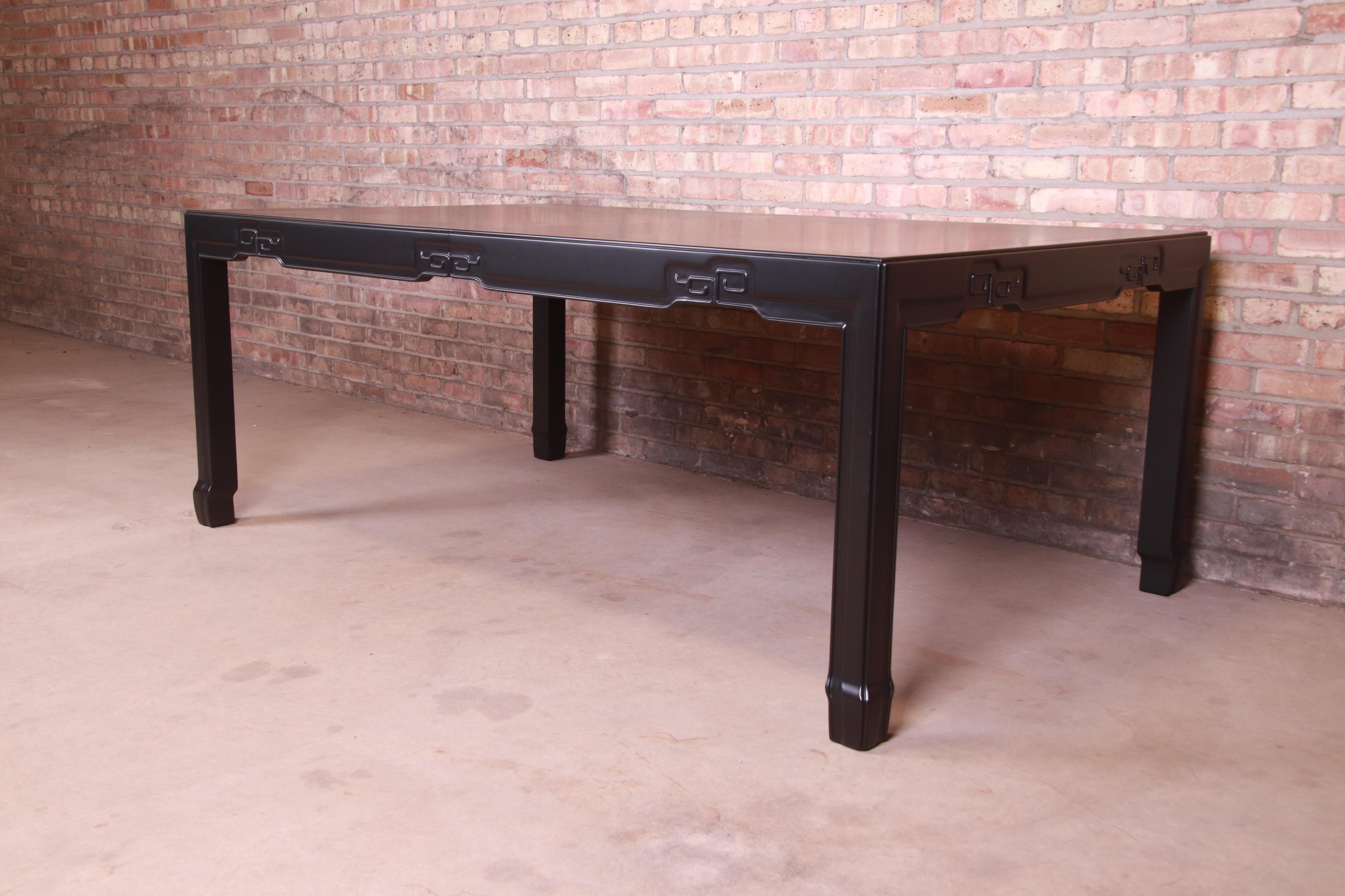 Drexel Heritage Chinoiserie Black Lacquered Dining Table, Newly Refinished 6