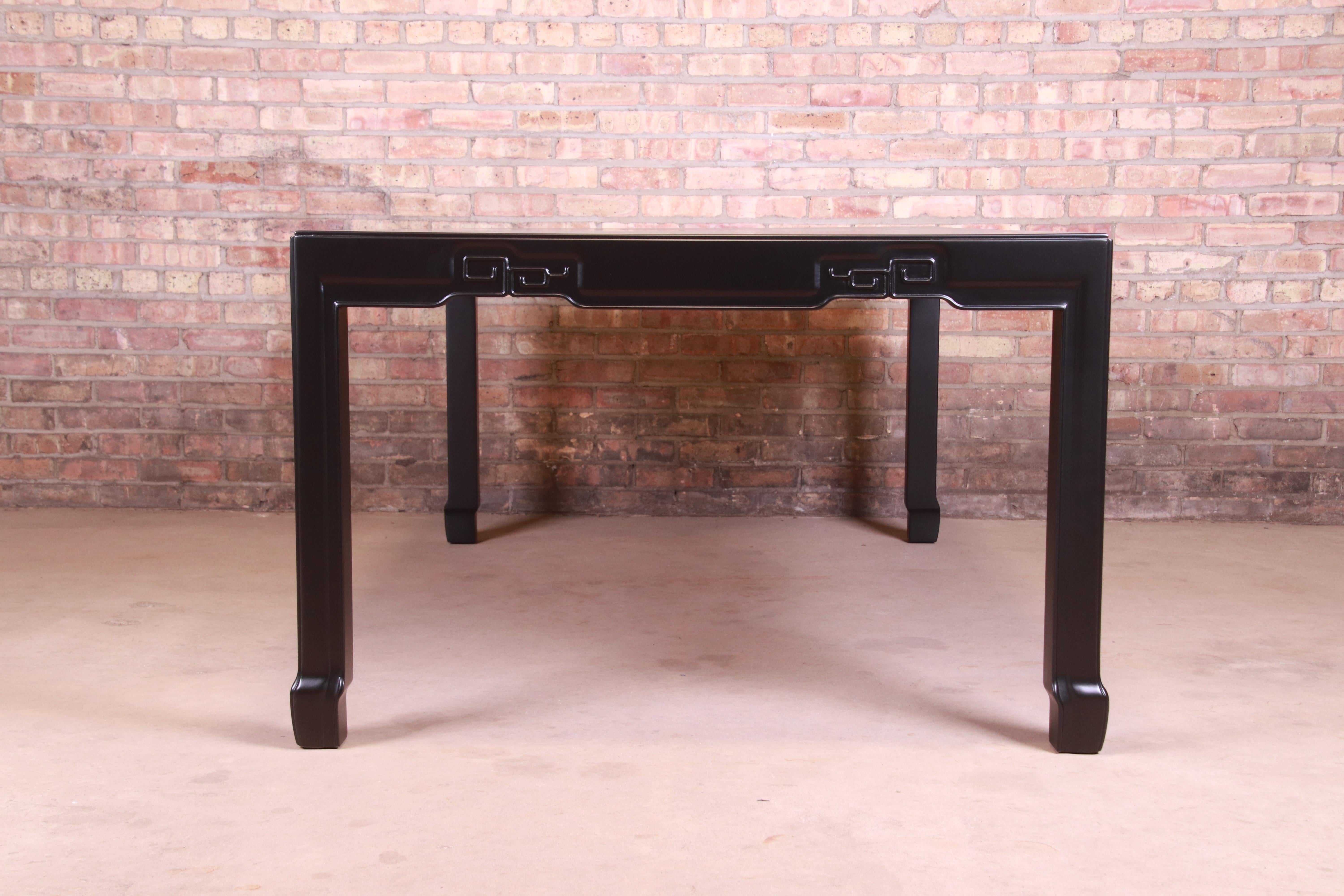 Drexel Heritage Chinoiserie Black Lacquered Dining Table, Newly Refinished 12