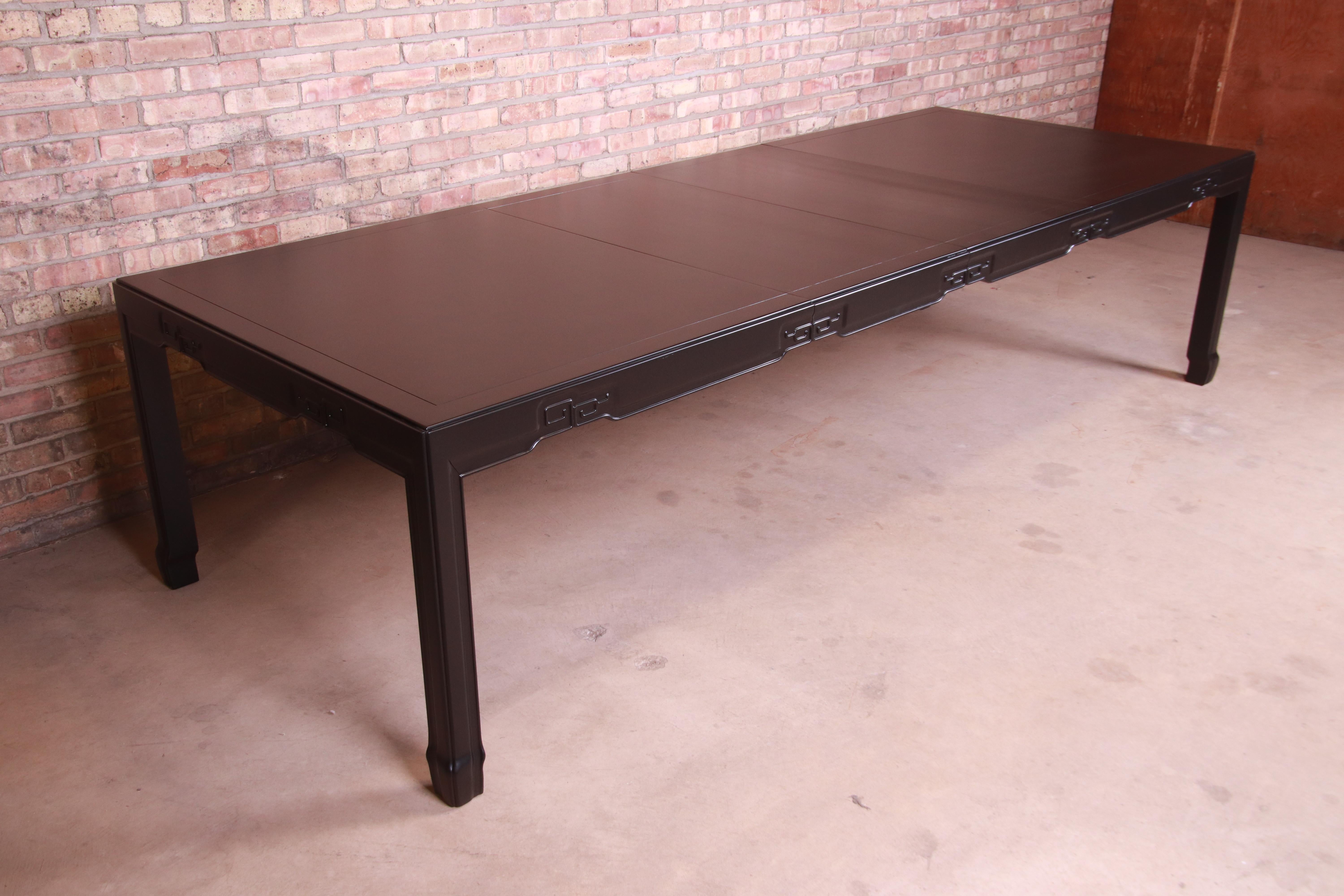 Late 20th Century Drexel Heritage Chinoiserie Black Lacquered Dining Table, Newly Refinished