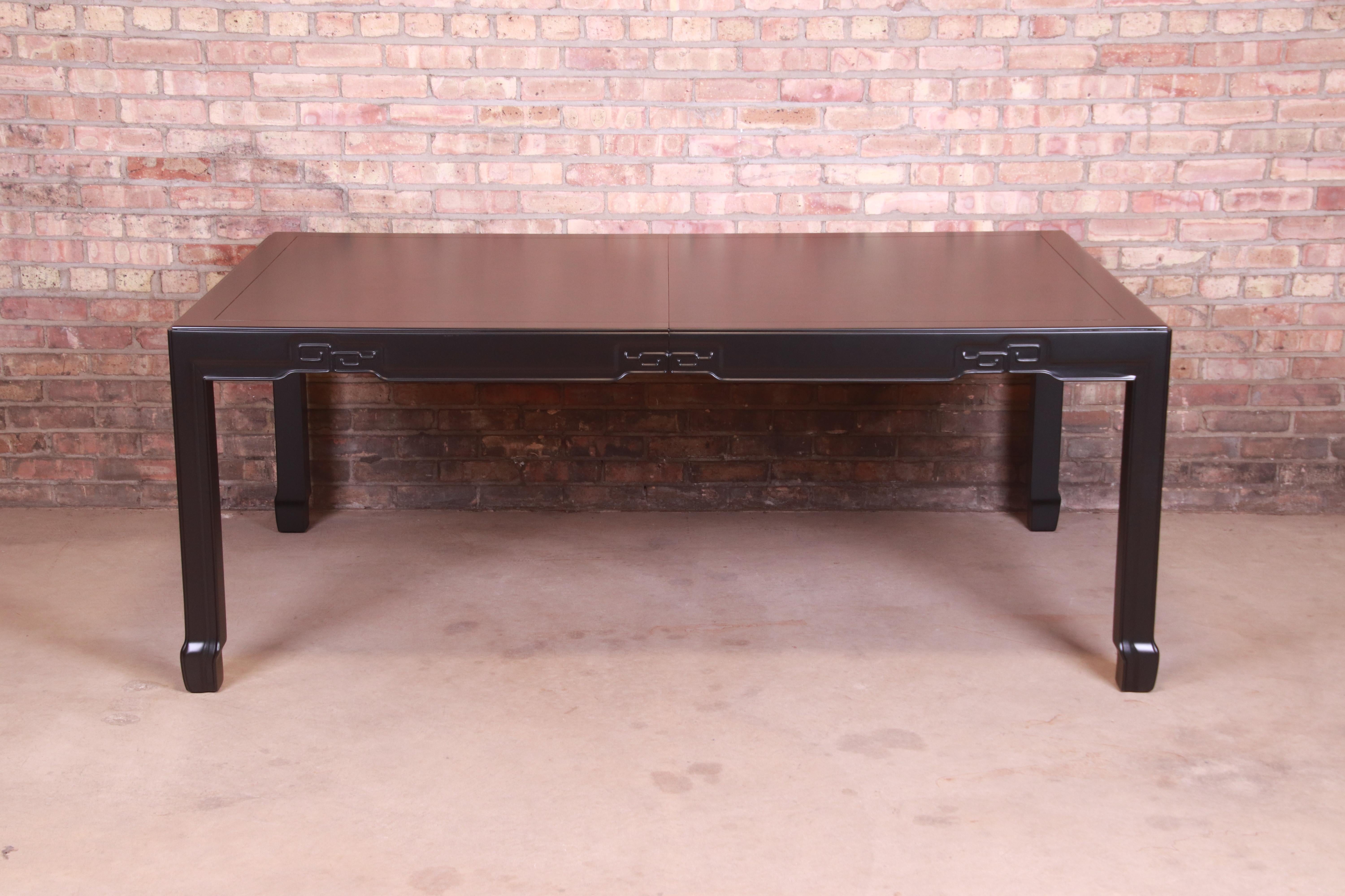 Drexel Heritage Chinoiserie Black Lacquered Dining Table, Newly Refinished 3