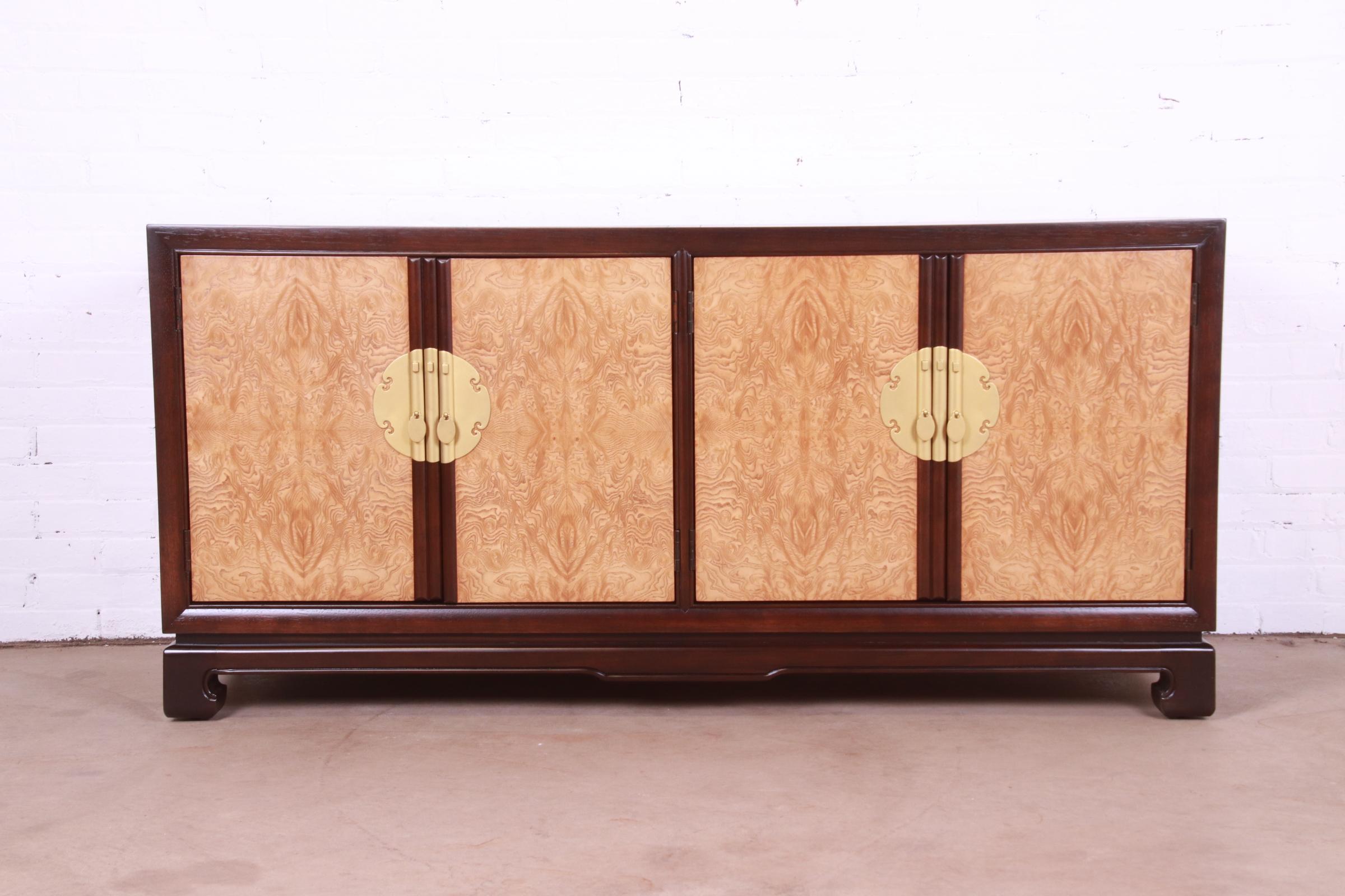 American Drexel Heritage Chinoiserie Burl Wood Sideboard Credenza, Newly Refinished