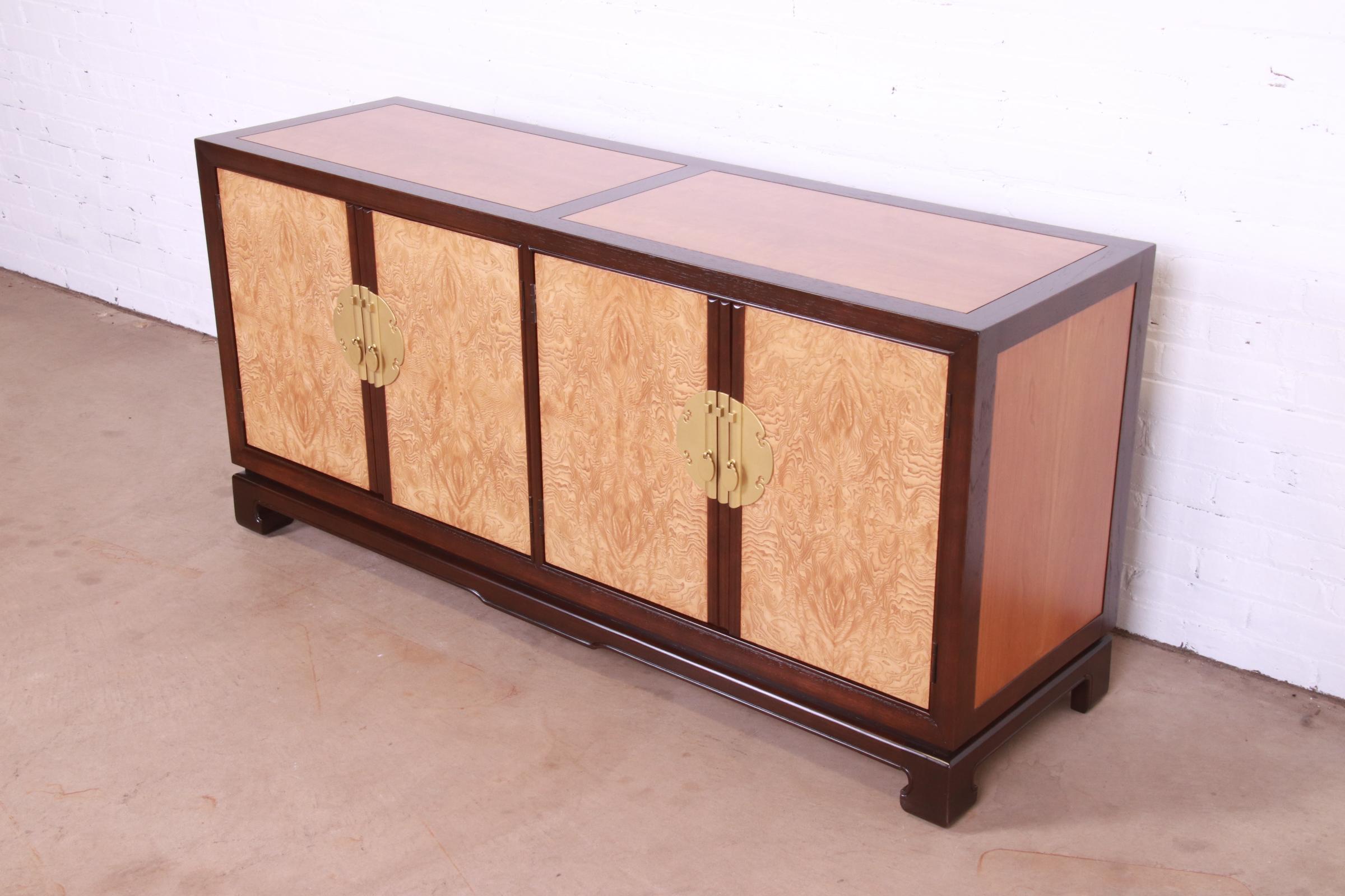 Drexel Heritage Chinoiserie Burl Wood Sideboard Credenza, Newly Refinished In Good Condition In South Bend, IN