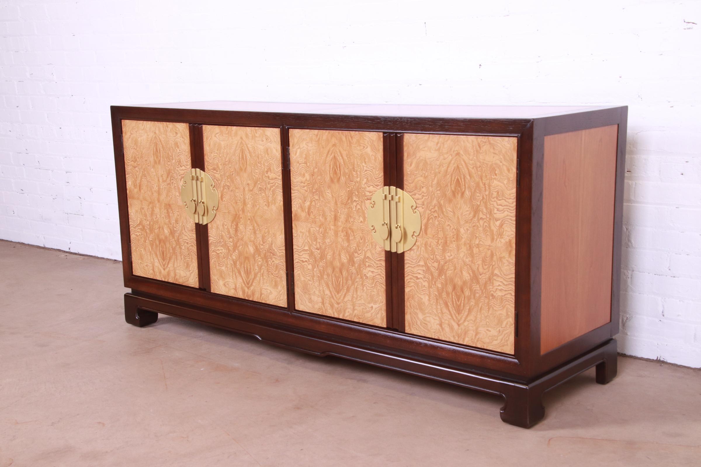 Late 20th Century Drexel Heritage Chinoiserie Burl Wood Sideboard Credenza, Newly Refinished