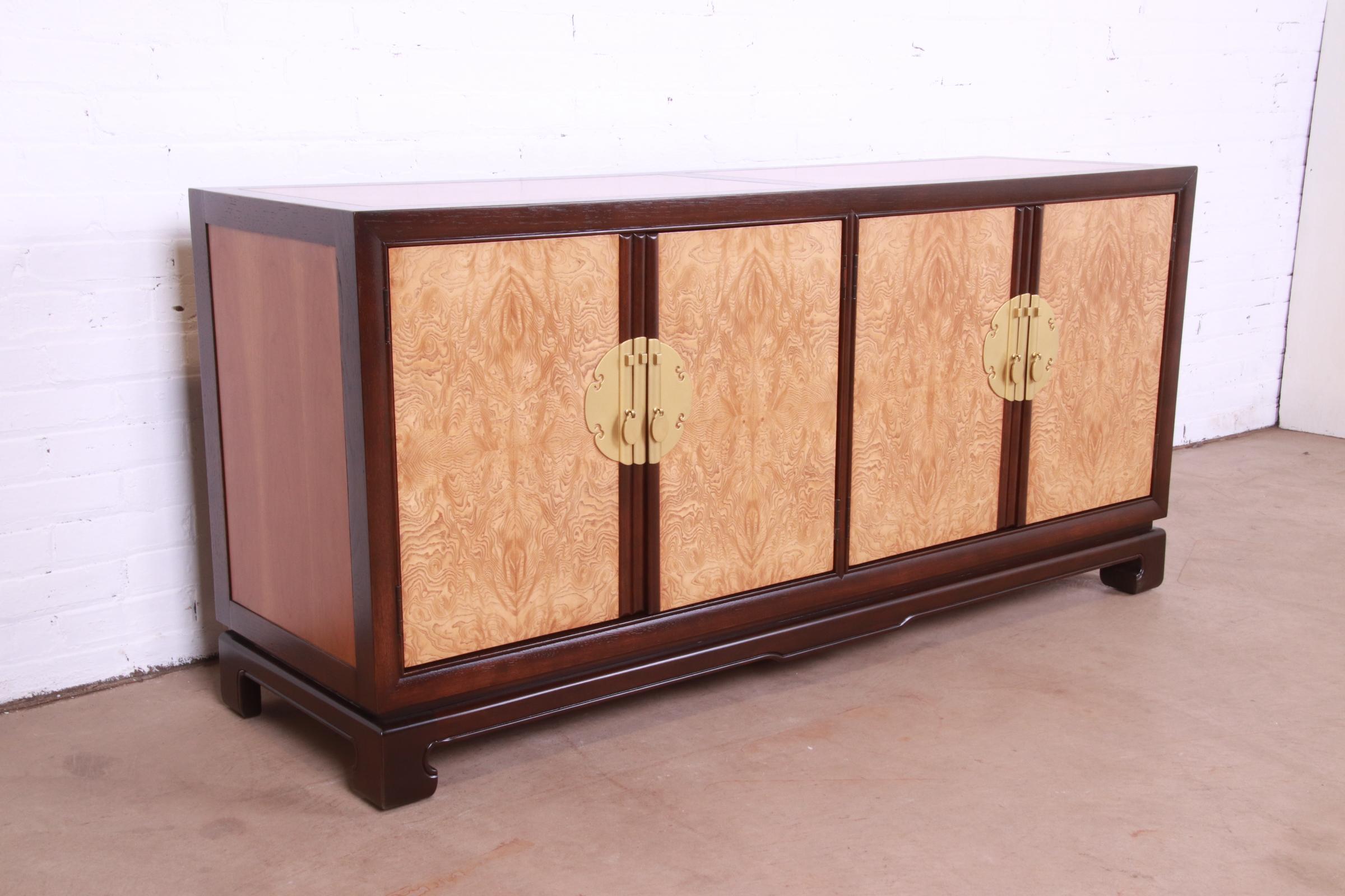 Drexel Heritage Chinoiserie Burl Wood Sideboard Credenza, Newly Refinished 1