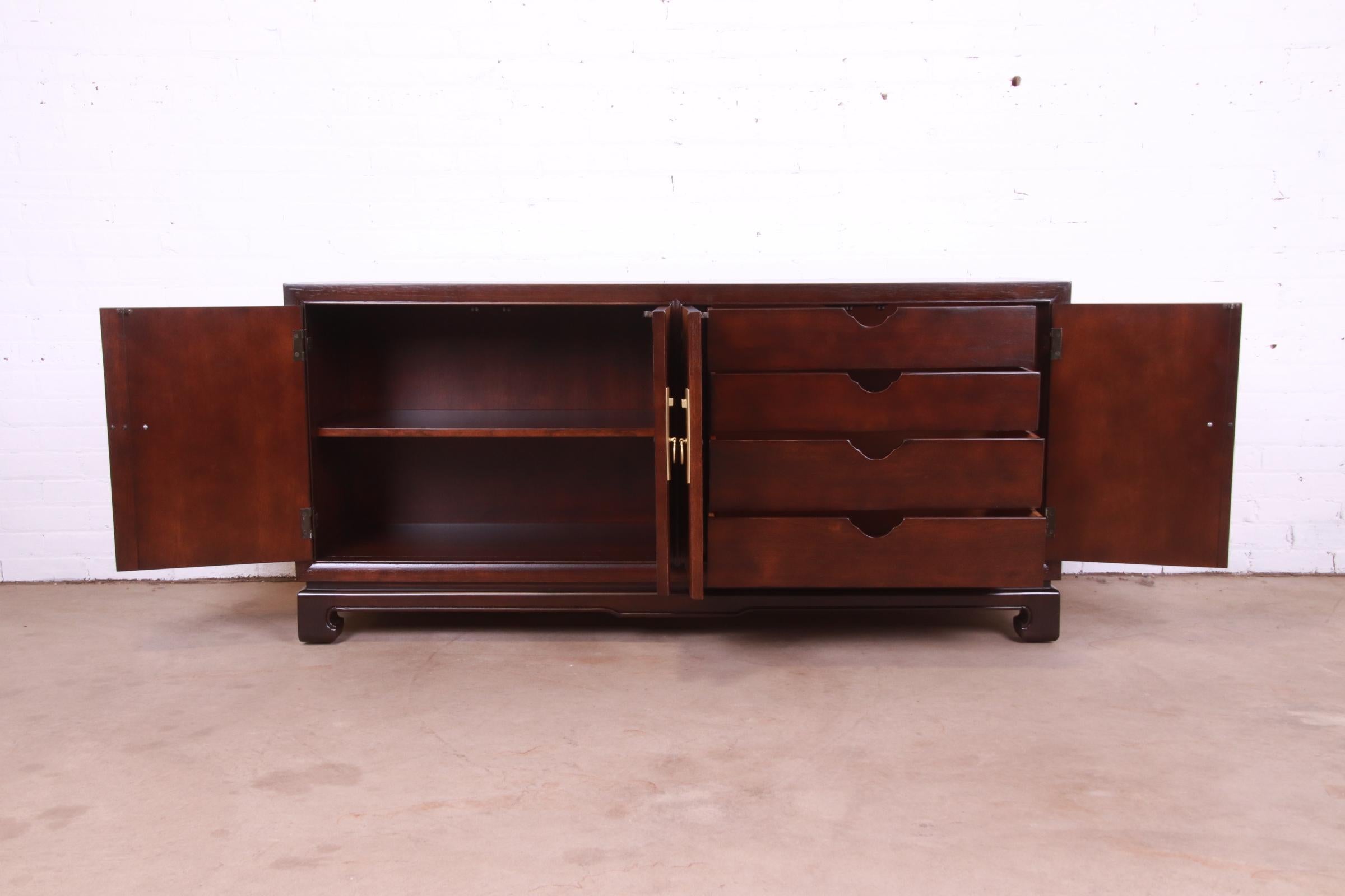 Drexel Heritage Chinoiserie Burl Wood Sideboard Credenza, Newly Refinished 2