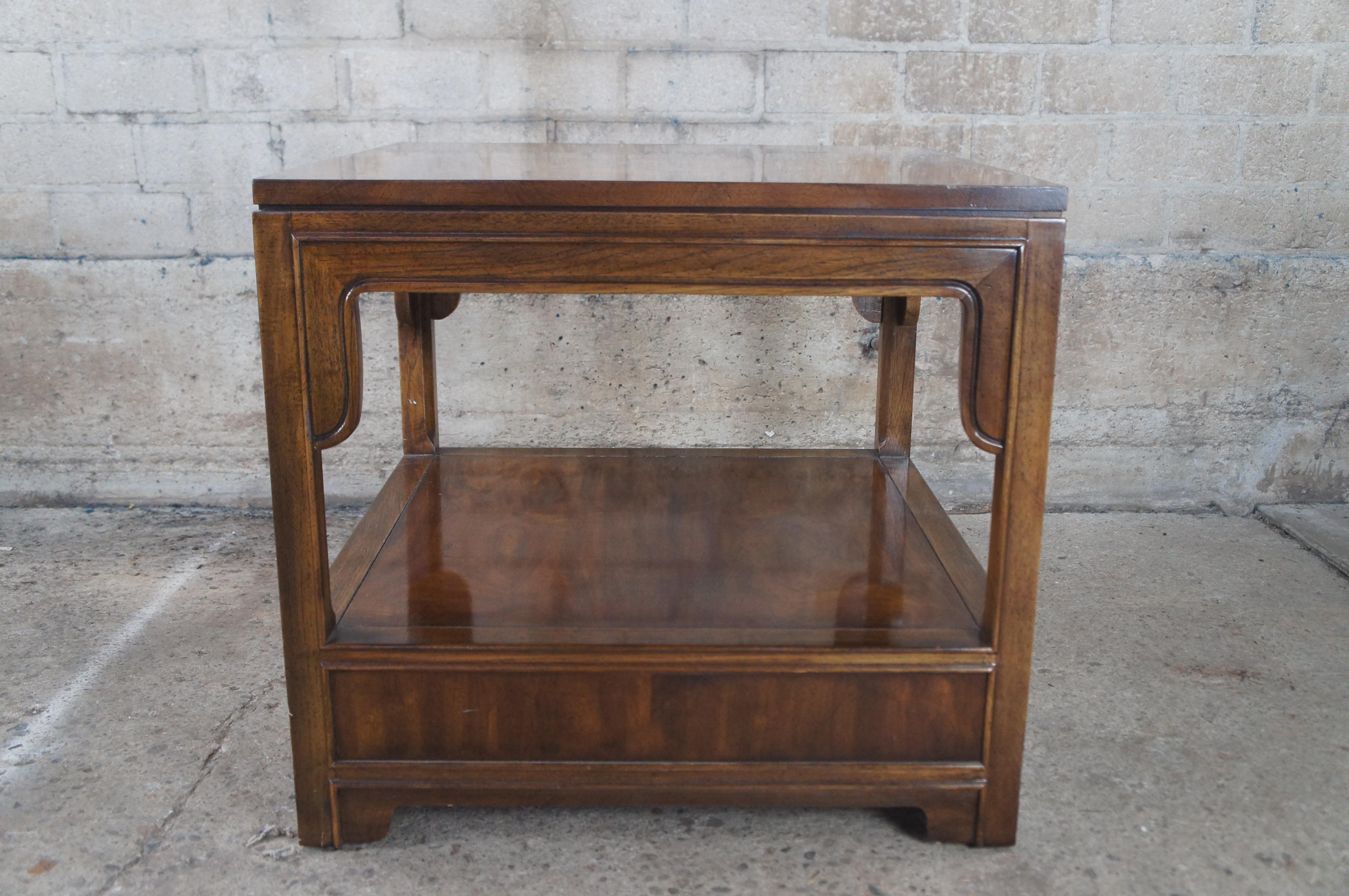 Drexel Heritage Chinoiserie Campaign Style Walnut Burl Tiered Side End Table For Sale 5