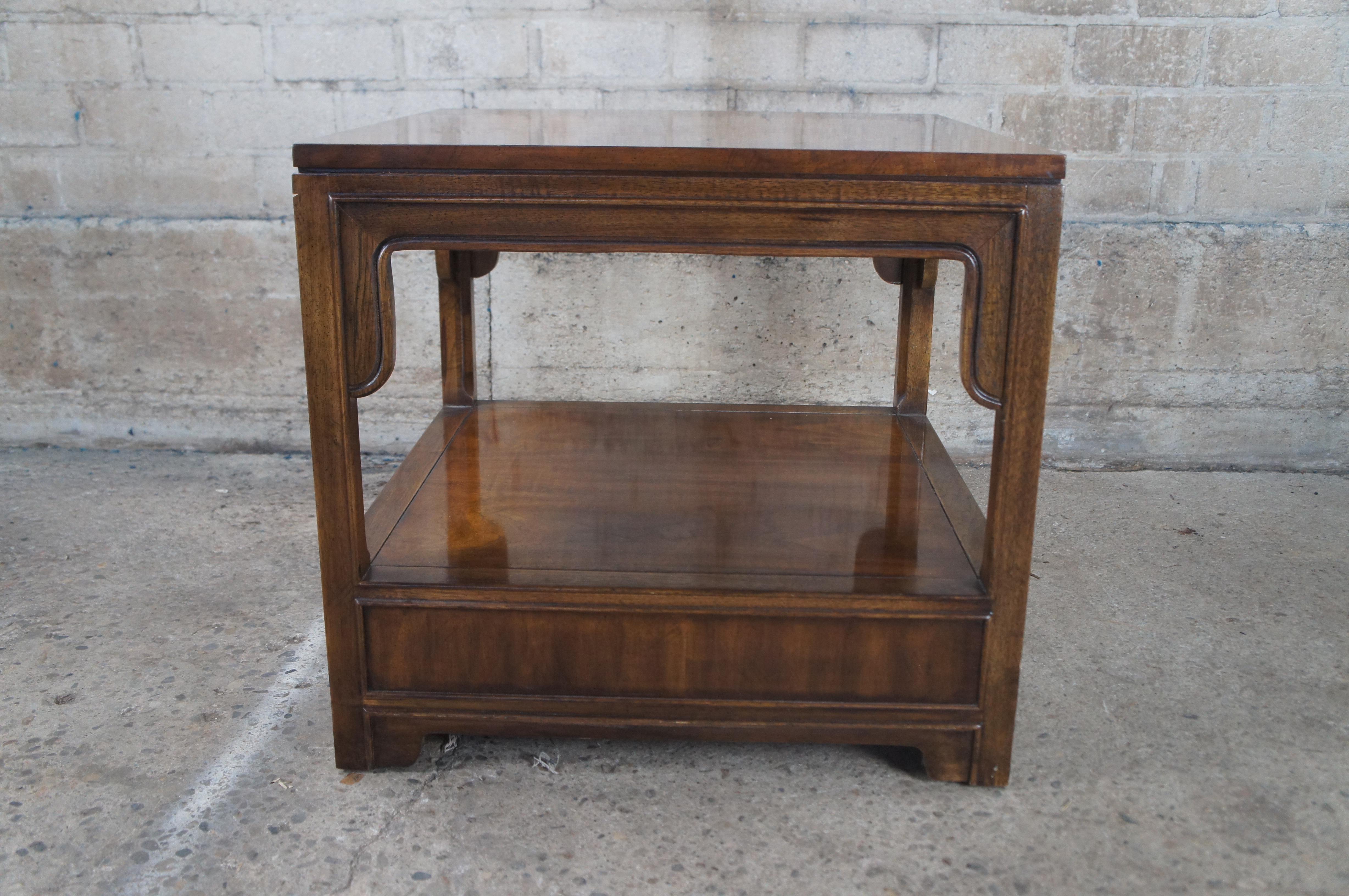 Drexel Heritage Chinoiserie Campaign Style Walnut Burl Tiered Side End Table For Sale 6