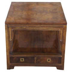 Mesa auxiliar escalonada Drexel Heritage Chinoiserie Estilo Campaña Burl de Nogal