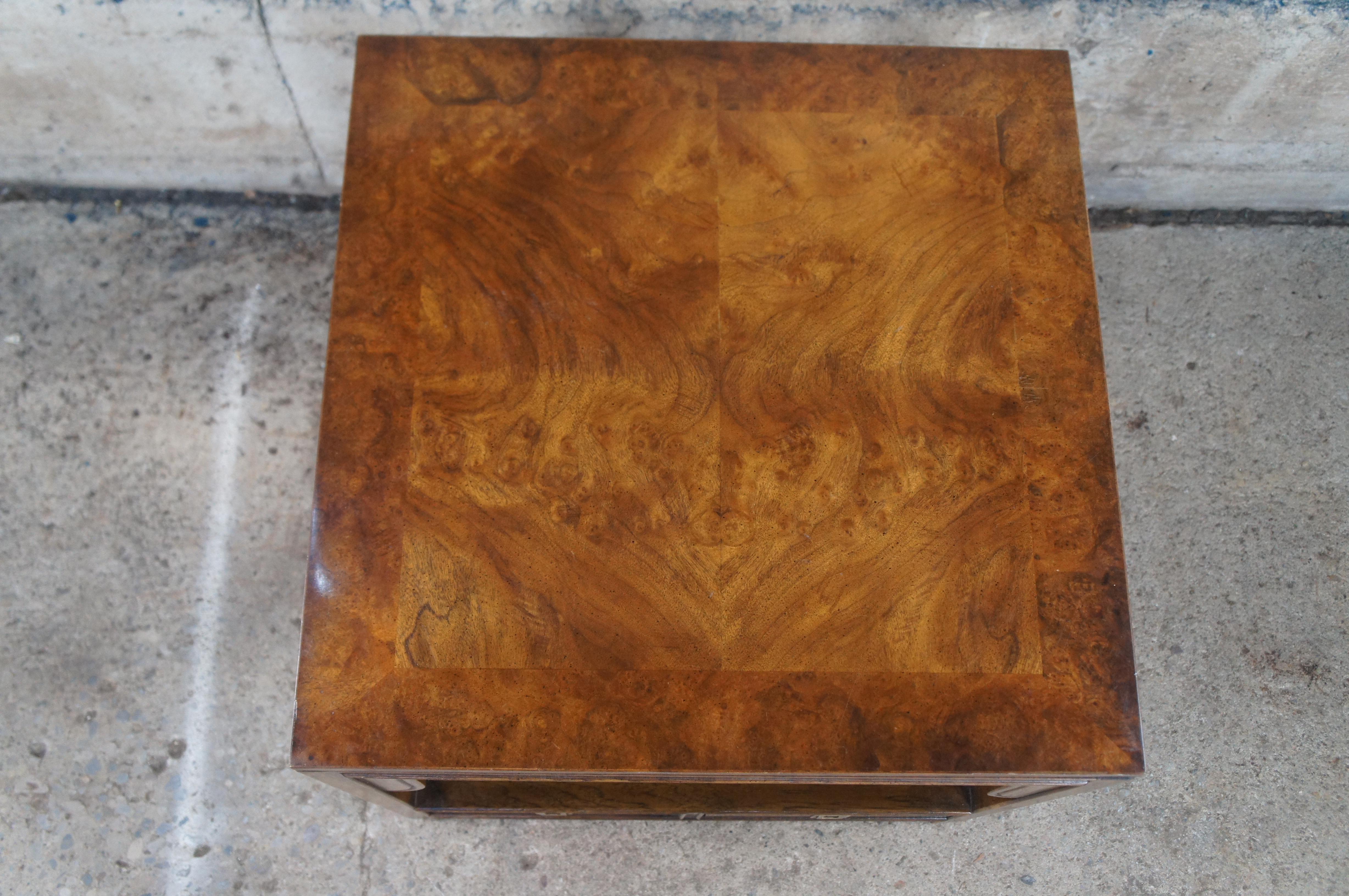Drexel Heritage Chinoiserie Campaign Style Walnut Burl Tiered Side End Table In Good Condition For Sale In Dayton, OH