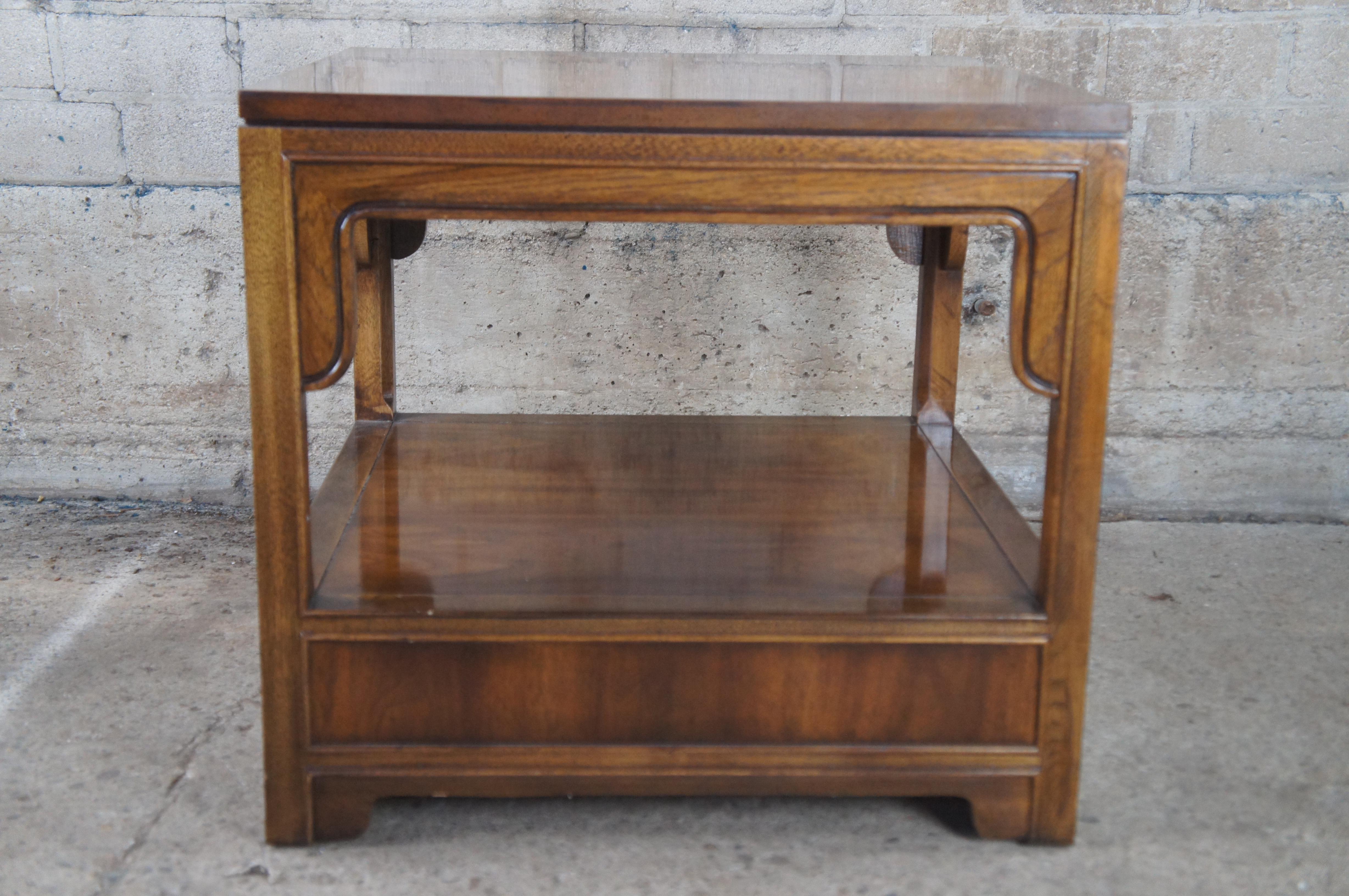 Drexel Heritage Chinoiserie Campaign Style Walnut Burl Tiered Side End Table For Sale 3