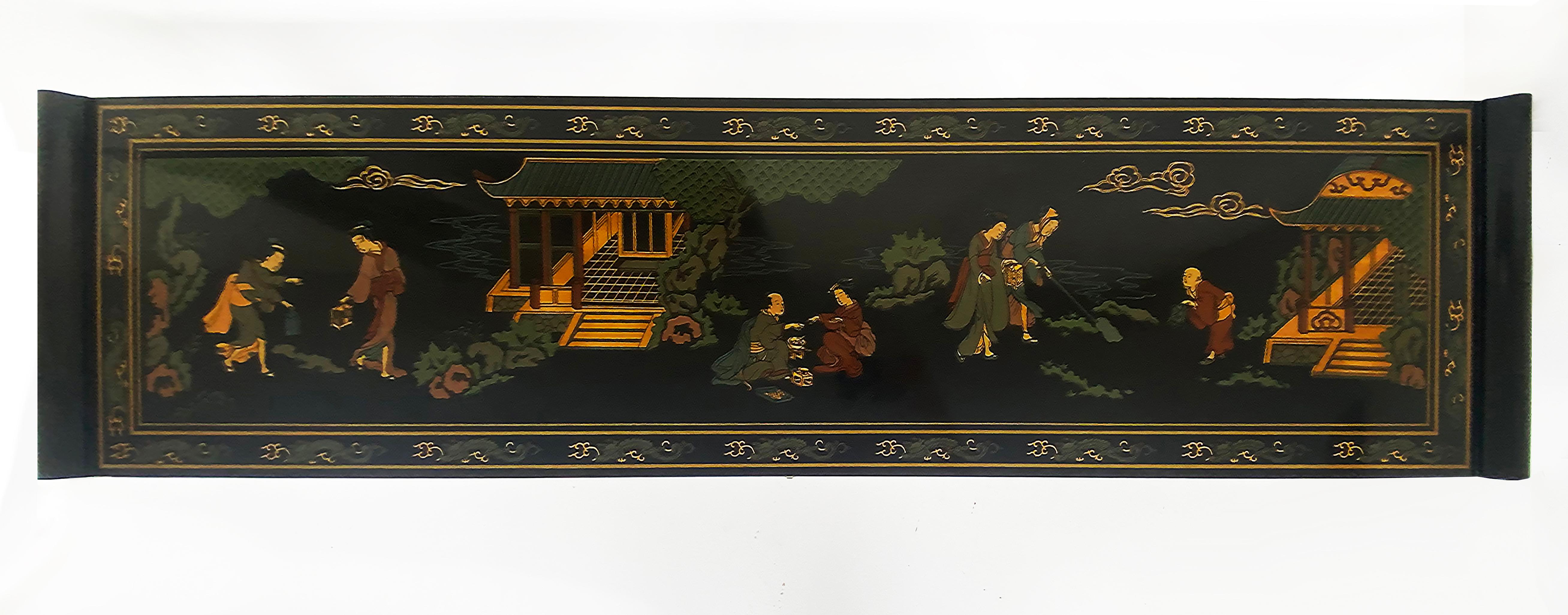 Lacquered Drexel Heritage Chinoiserie Console Table, Drawer and Glass Top For Sale