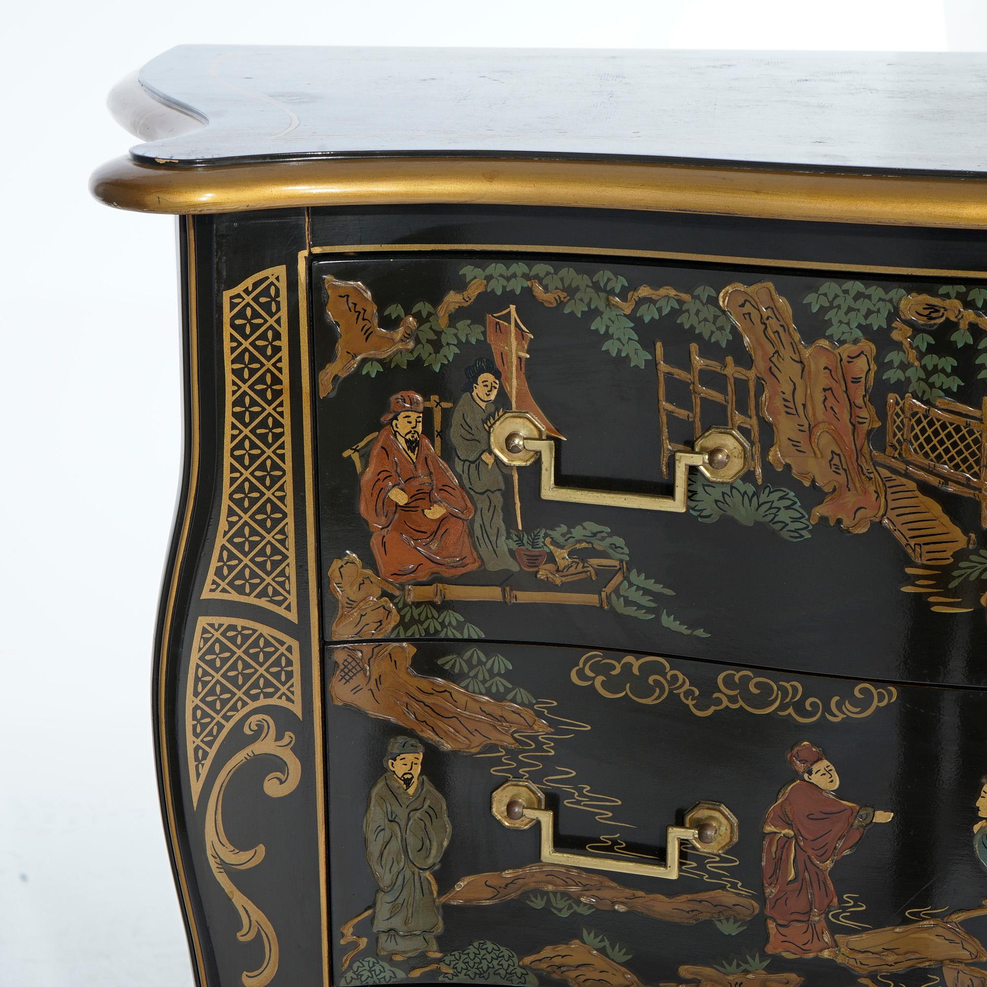 Drexel Heritage Chinoiserie Decorated & Gilt Commode, Genre Scenes, 20th C 6