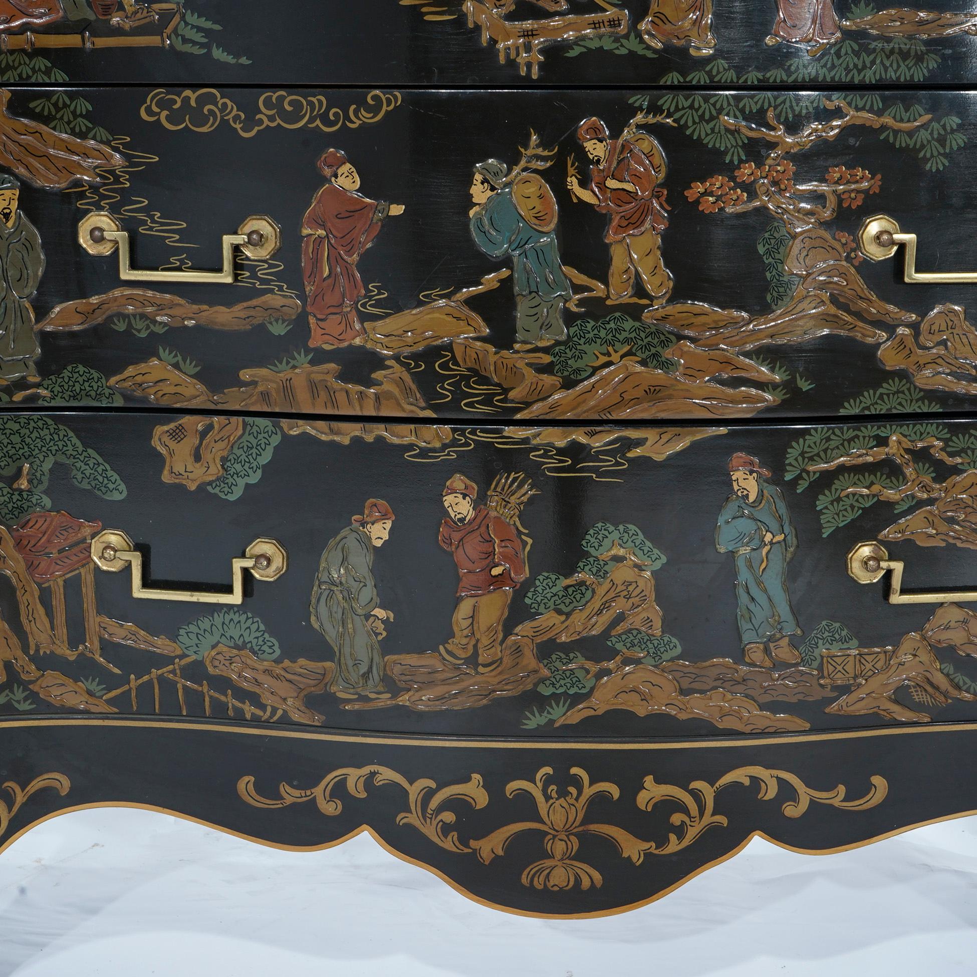 Drexel Heritage Chinoiserie Decorated & Gilt Commode, Genre Scenes, 20th C 7