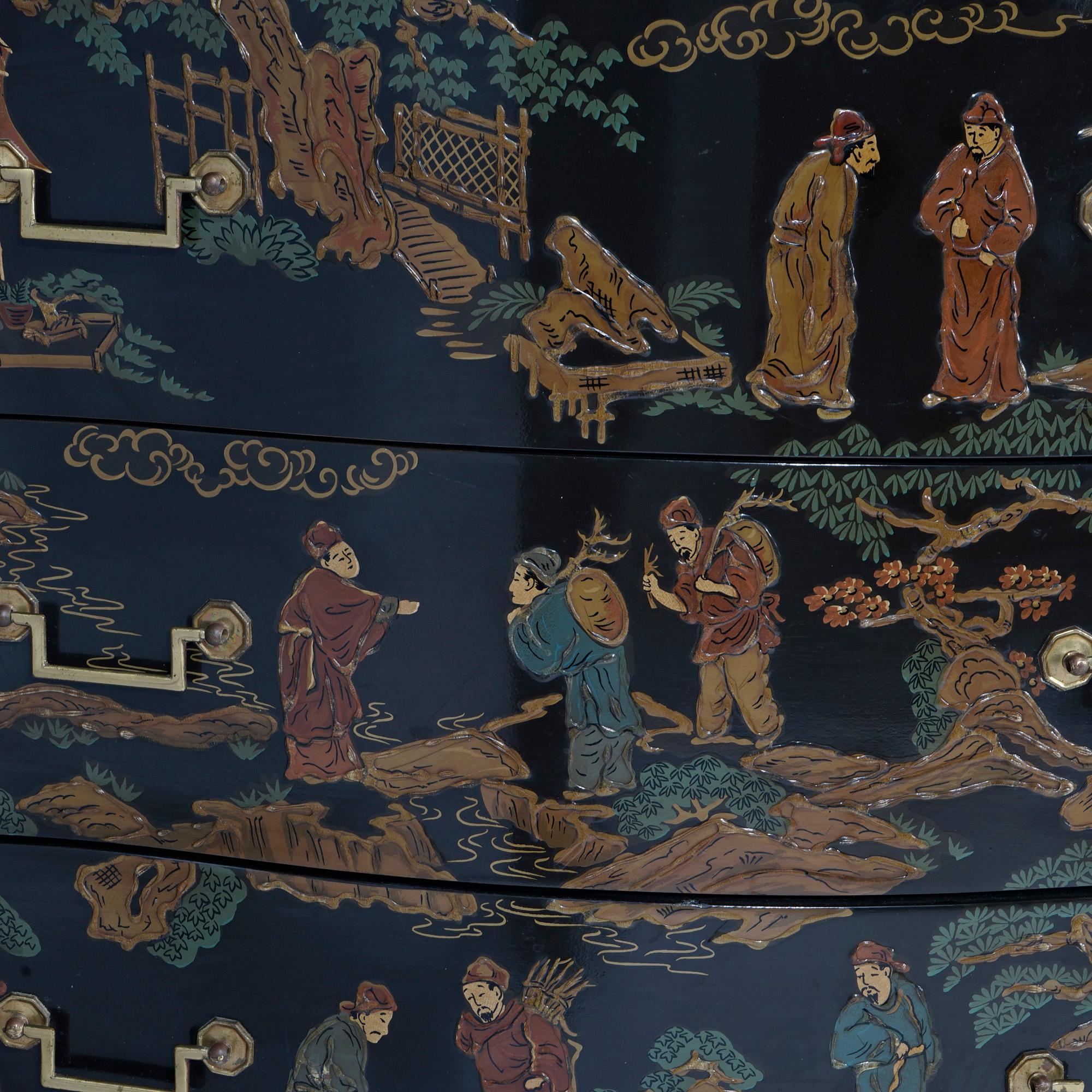 Drexel Heritage Chinoiserie Decorated & Gilt Commode, Genre Scenes, 20th C 8