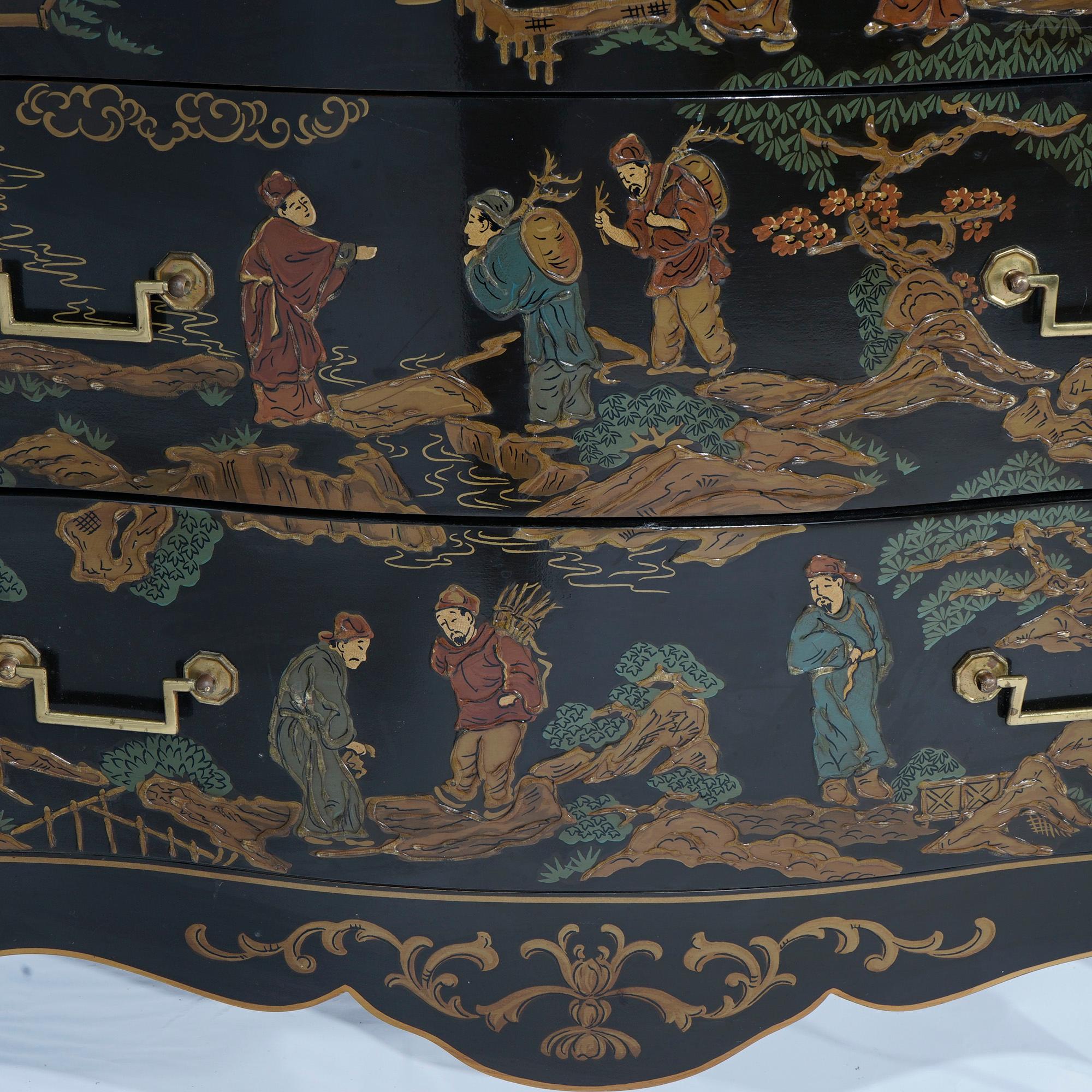Drexel Heritage Chinoiserie Decorated & Gilt Commode, Genre Scenes, 20th C 10