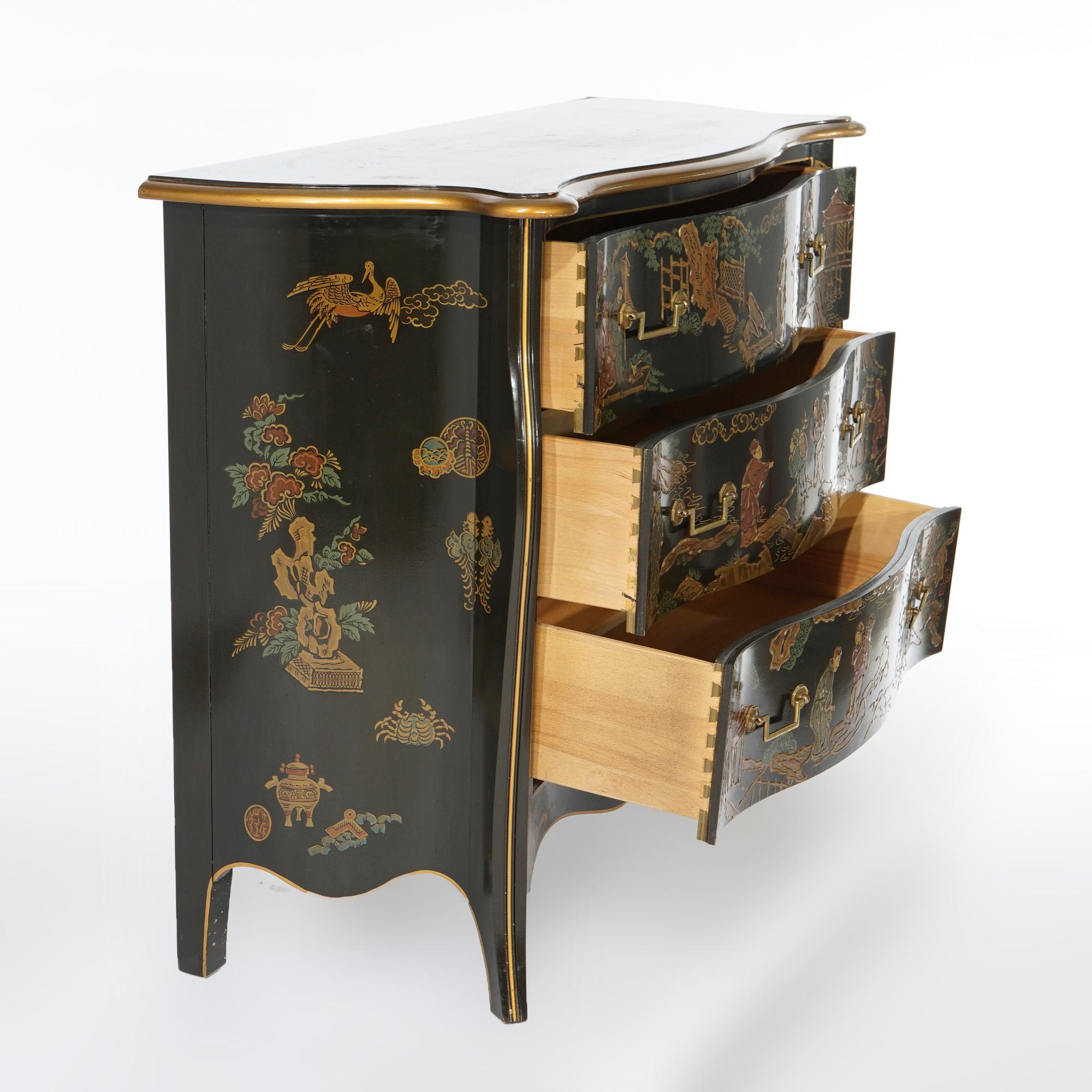 Drexel Heritage Chinoiserie Decorated & Gilt Commode, Genre Scenes, 20th C In Good Condition In Big Flats, NY