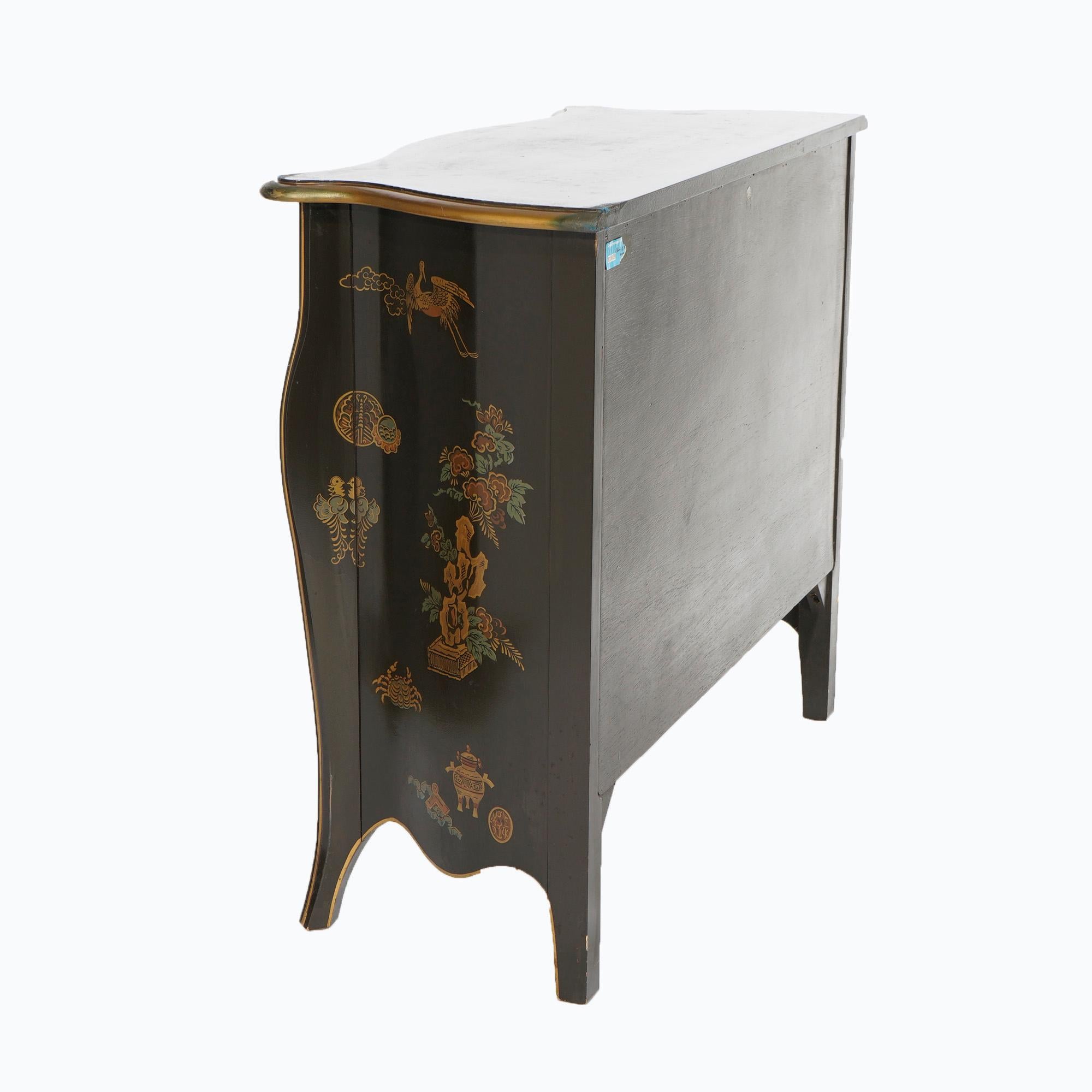 Wood Drexel Heritage Chinoiserie Decorated & Gilt Commode, Genre Scenes, 20th C