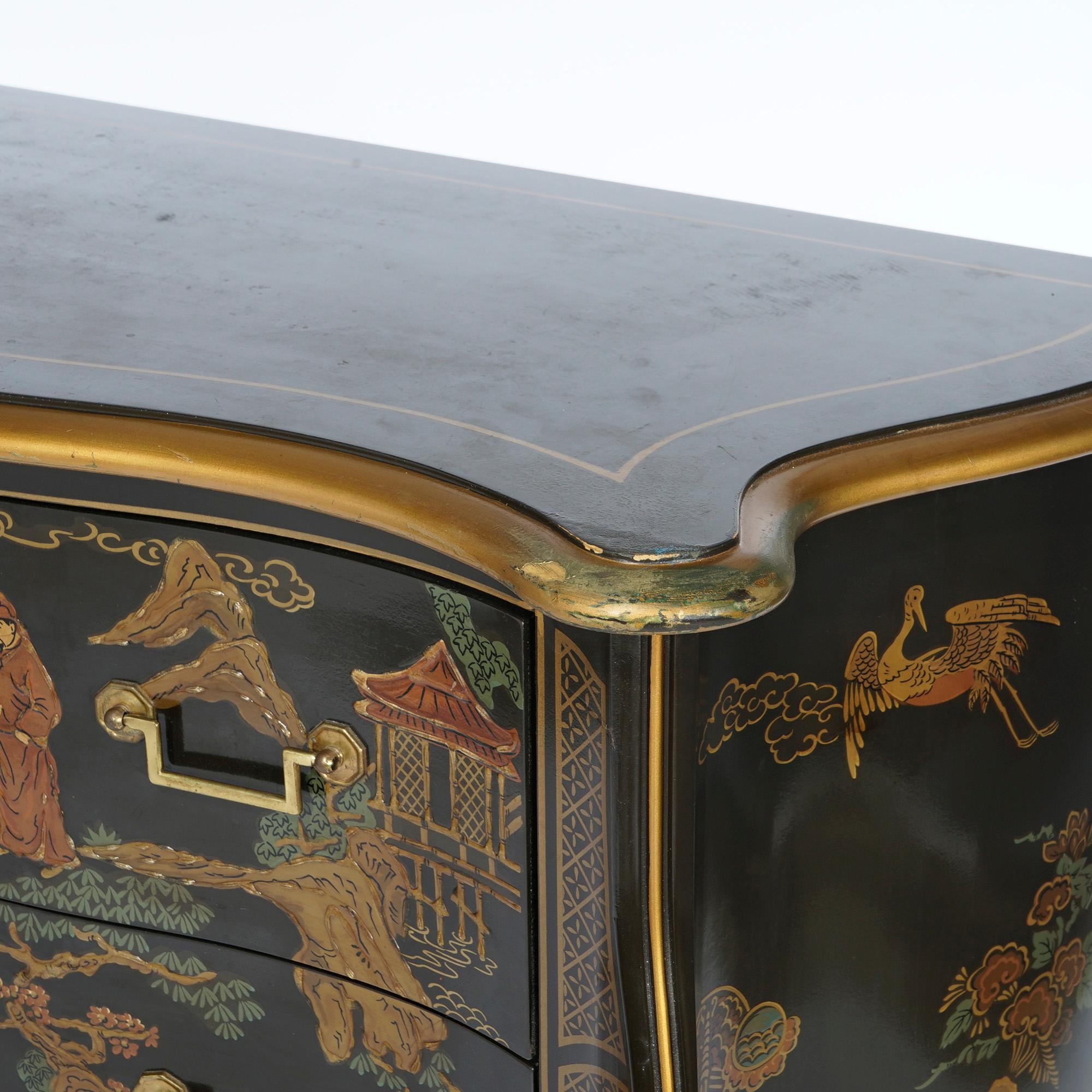 Drexel Heritage Chinoiserie Decorated & Gilt Commode, Genre Scenes, 20th C 3