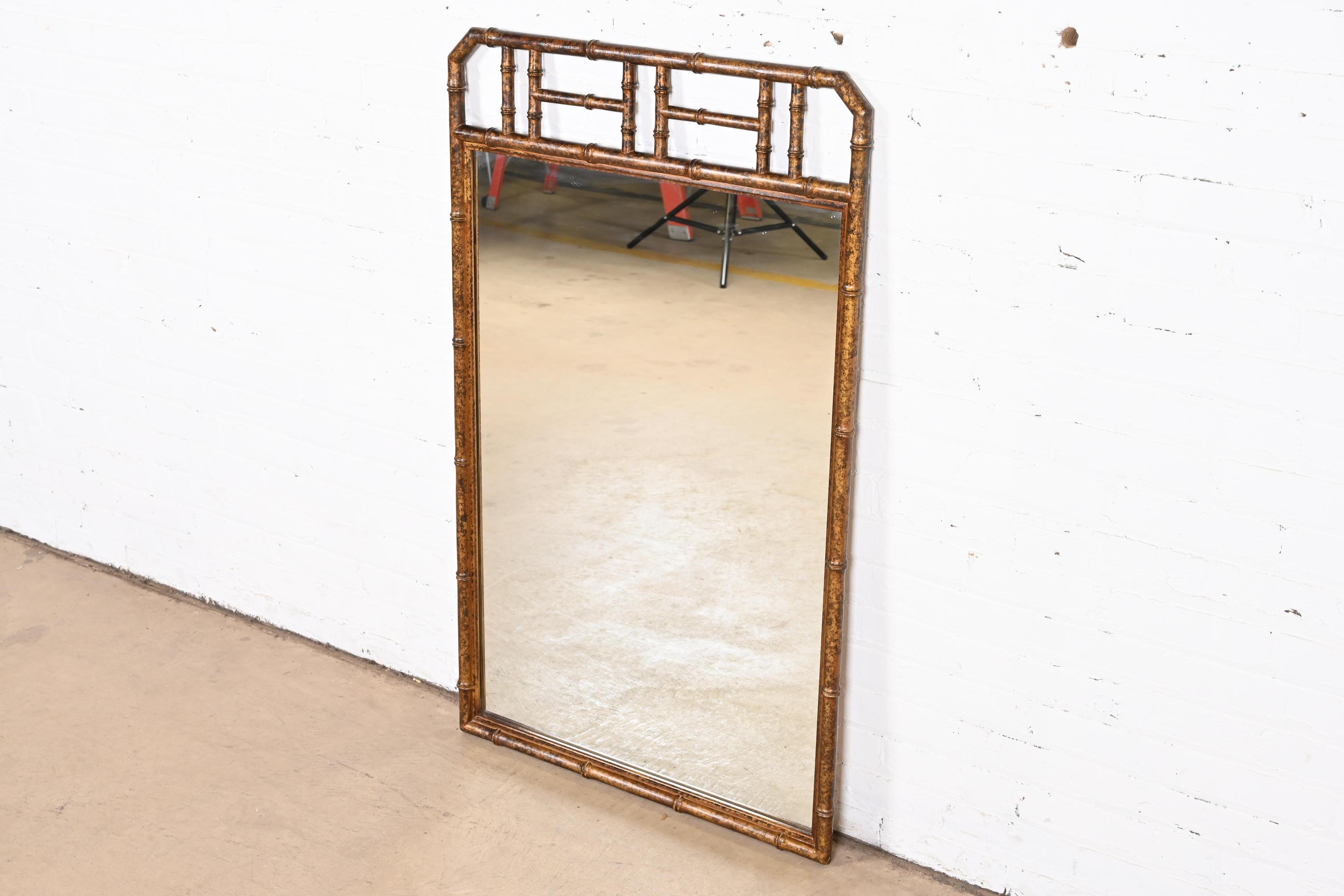 Drexel Heritage Chinoiserie Faux Bamboo Wall Mirror in Faux Tortoise Finish In Good Condition For Sale In South Bend, IN