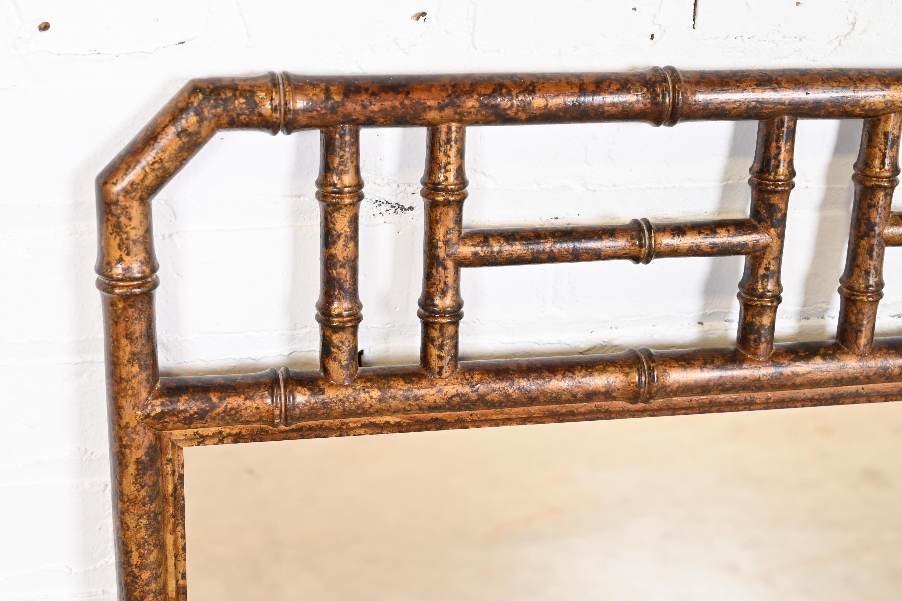 Late 20th Century Drexel Heritage Chinoiserie Faux Bamboo Wall Mirror in Faux Tortoise Finish For Sale