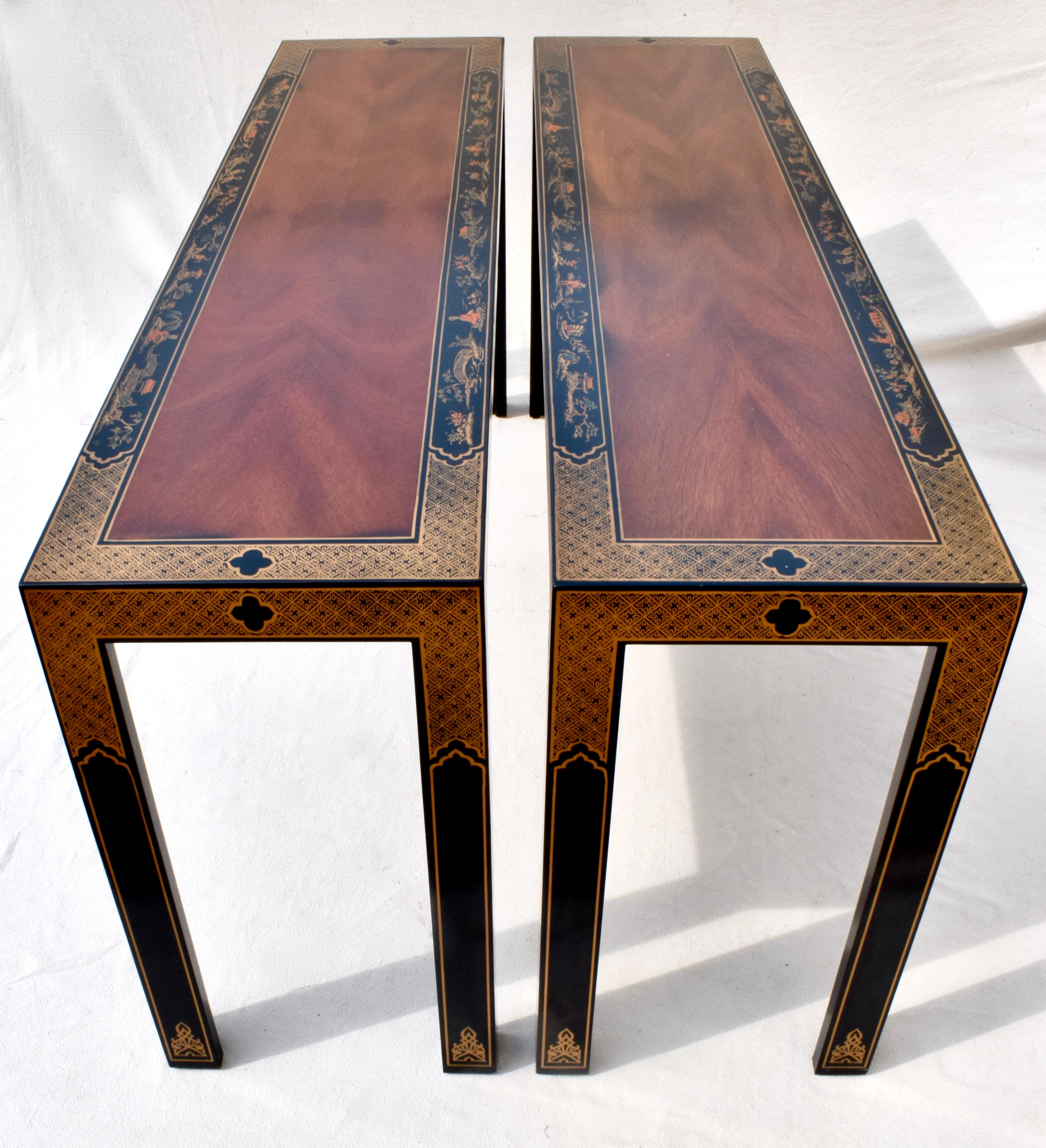 Post-Modern Drexel Heritage Chinoiserie Parsons Console Tables