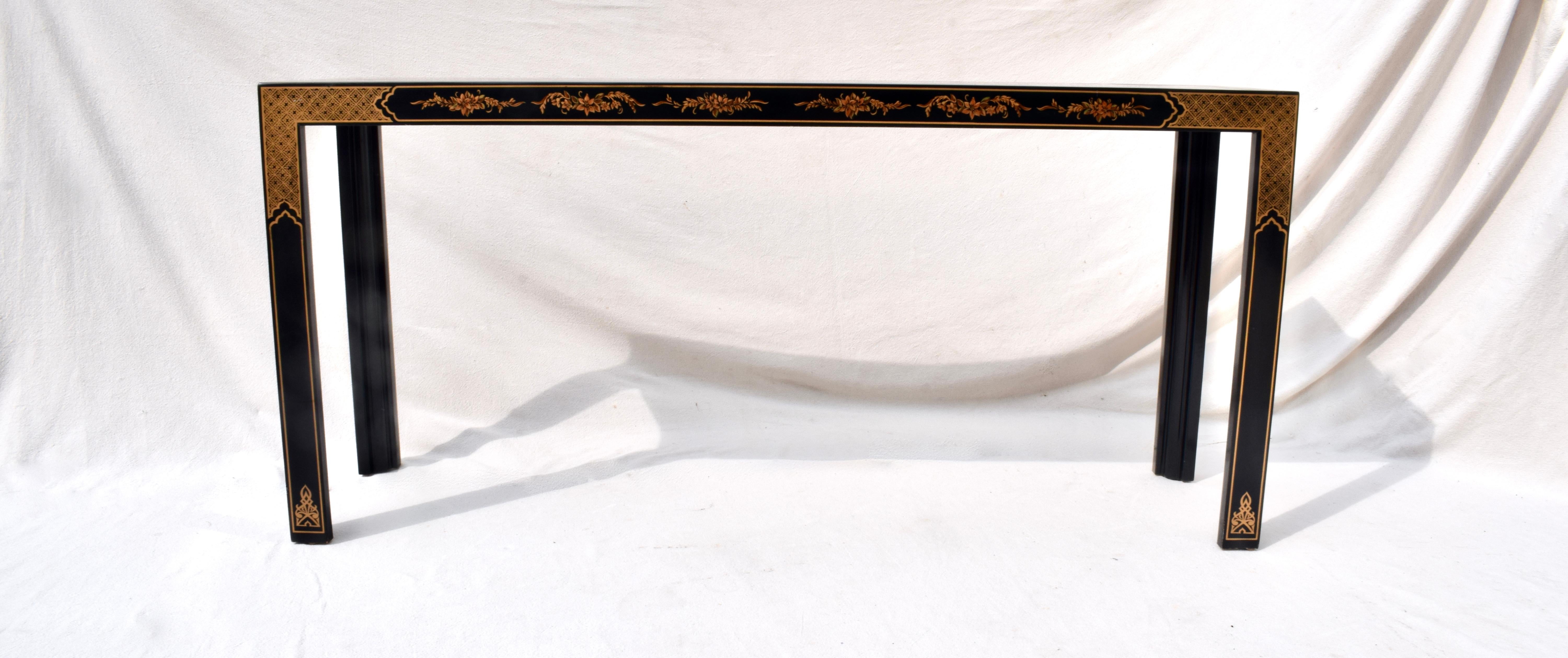 Mahogany Drexel Heritage Chinoiserie Parsons Console Tables