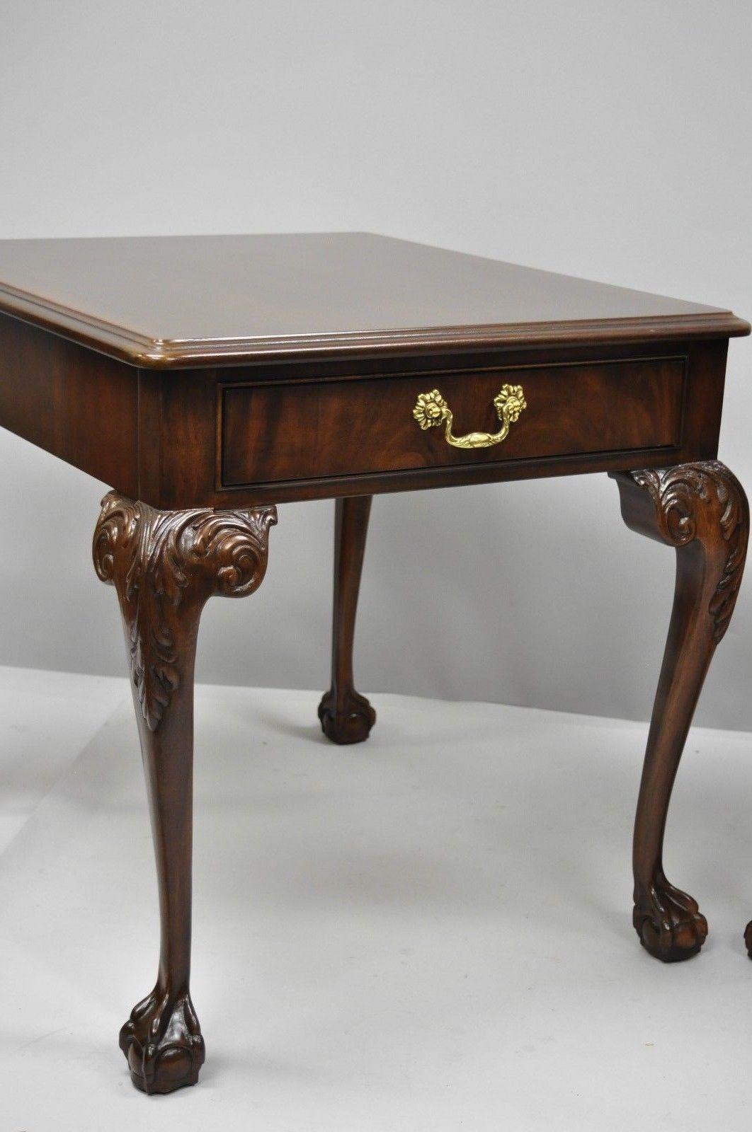 Drexel Heritage Chippendale Ball and Claw Mahogany Chairside End Tables Pair 3