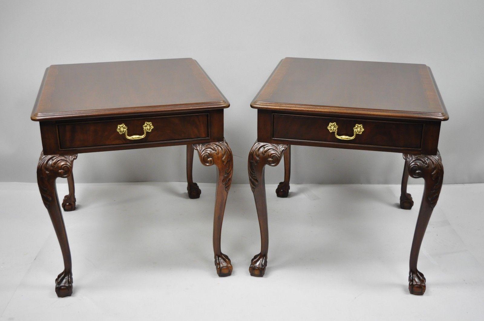 Drexel Heritage Chippendale Ball and Claw Mahogany Chairside End Tables Pair 5