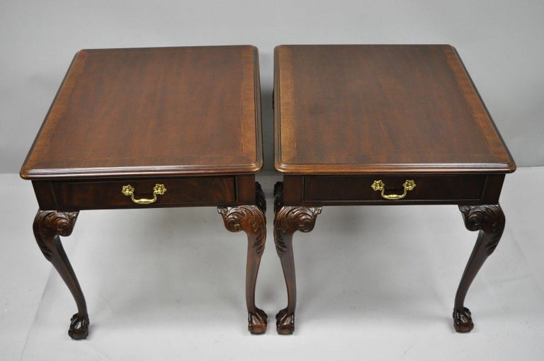 Drexel Heritage Chippendale Ball and Claw Mahogany Chairside End Tables