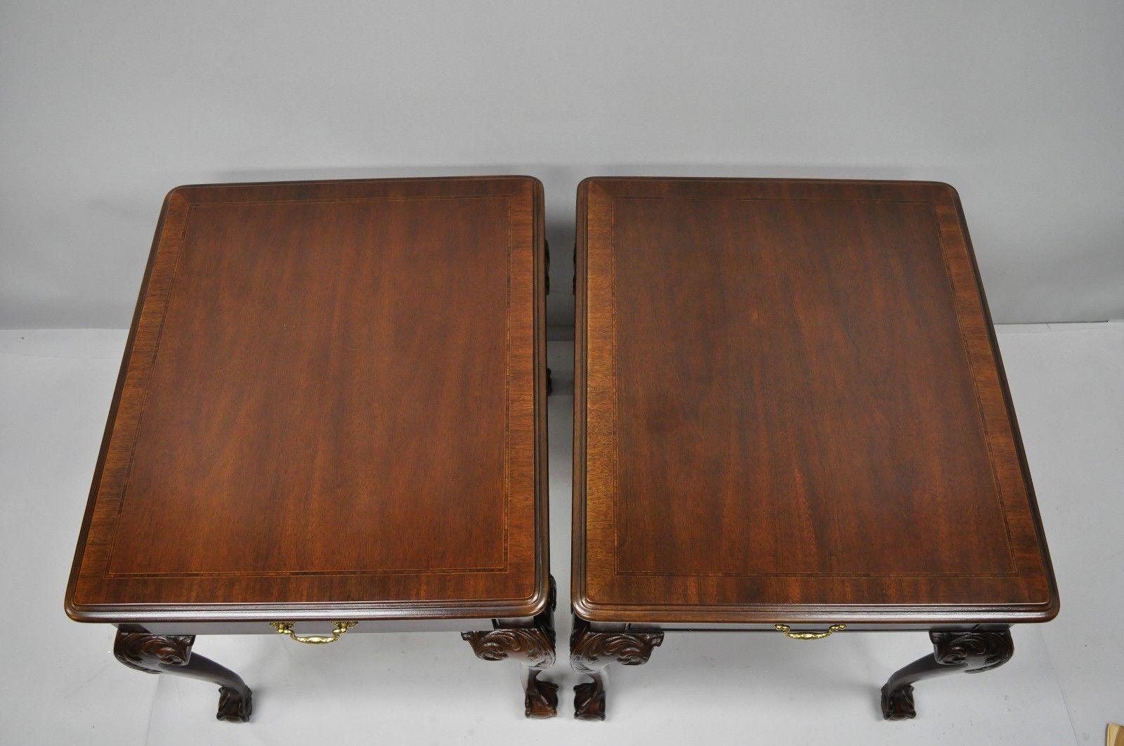 Drexel Heritage Chippendale Ball and Claw Mahogany Chairside End Tables Pair In Good Condition In Philadelphia, PA