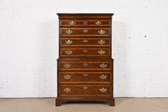 Drexel Heritage Chippendale Banded Mahogany Highboy Dresser