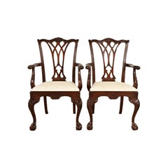 Drexel Heritage Chippendale Carved Mahogany Armchairs, Pair