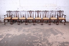 Drexel Heritage Chippendale Carved Mahogany Dining Chairs, Set of Eight
