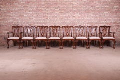 Drexel Heritage Chippendale Carved Mahogany Dining Chairs, Set of Eight