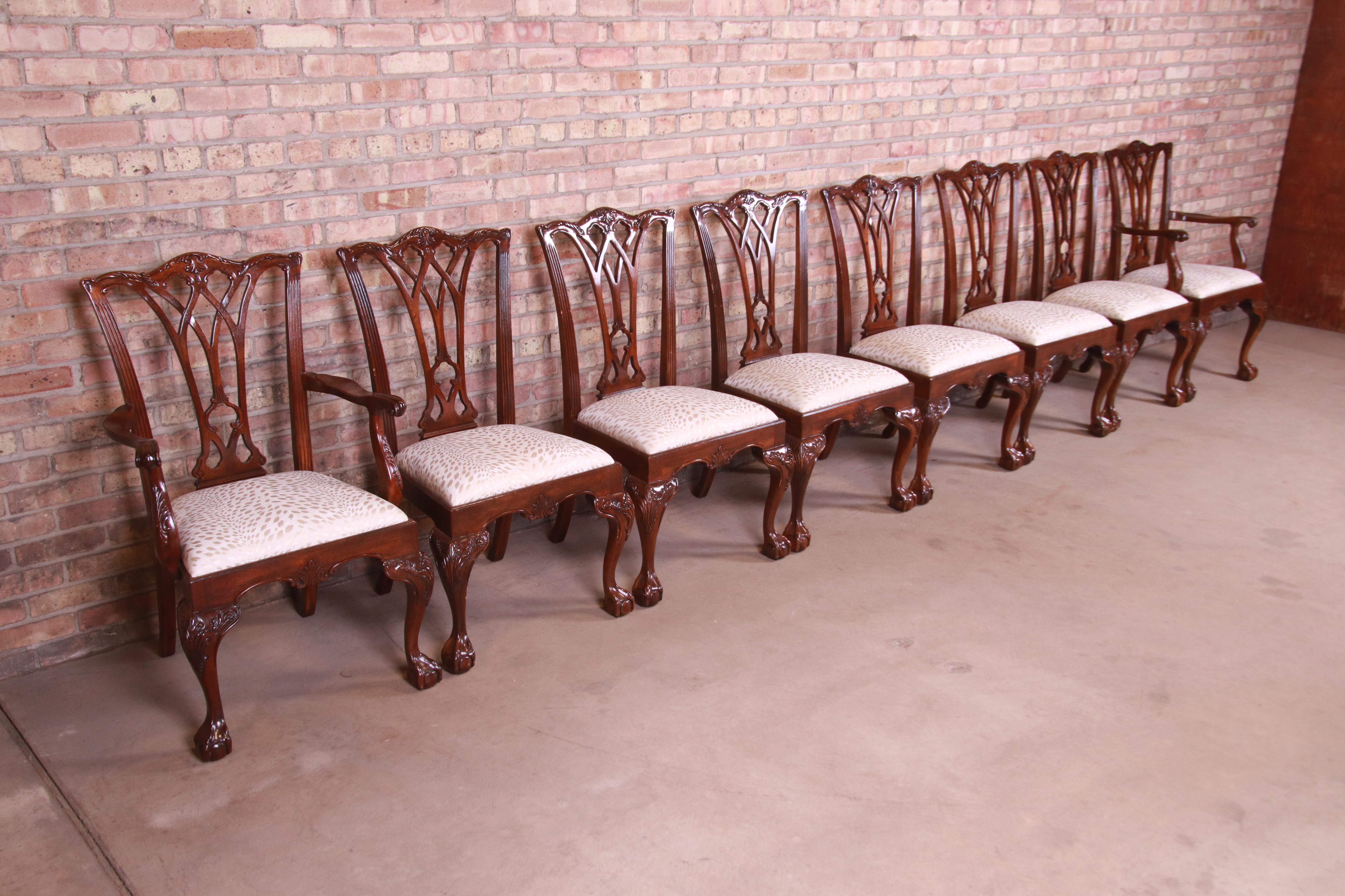 20th Century Drexel Heritage Chippendale Carved Mahogany Dining Chairs, Set of Eight