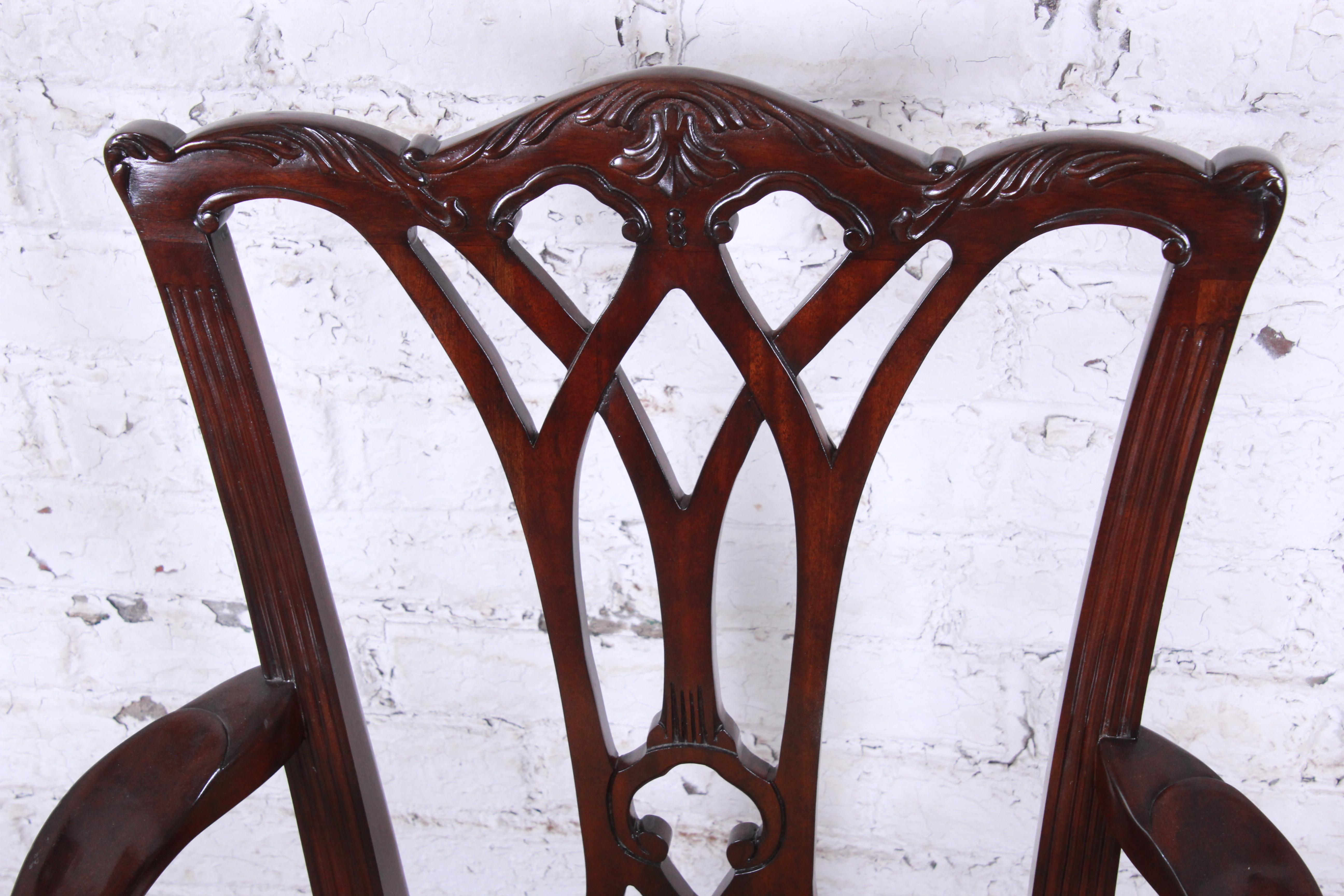 20th Century Drexel Heritage Chippendale Carved Mahogany Dining Chairs, Set of Eight