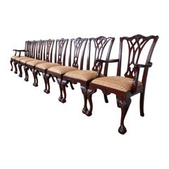 Drexel Heritage Chippendale Carved Mahogany Dining Chairs, Set of Eight