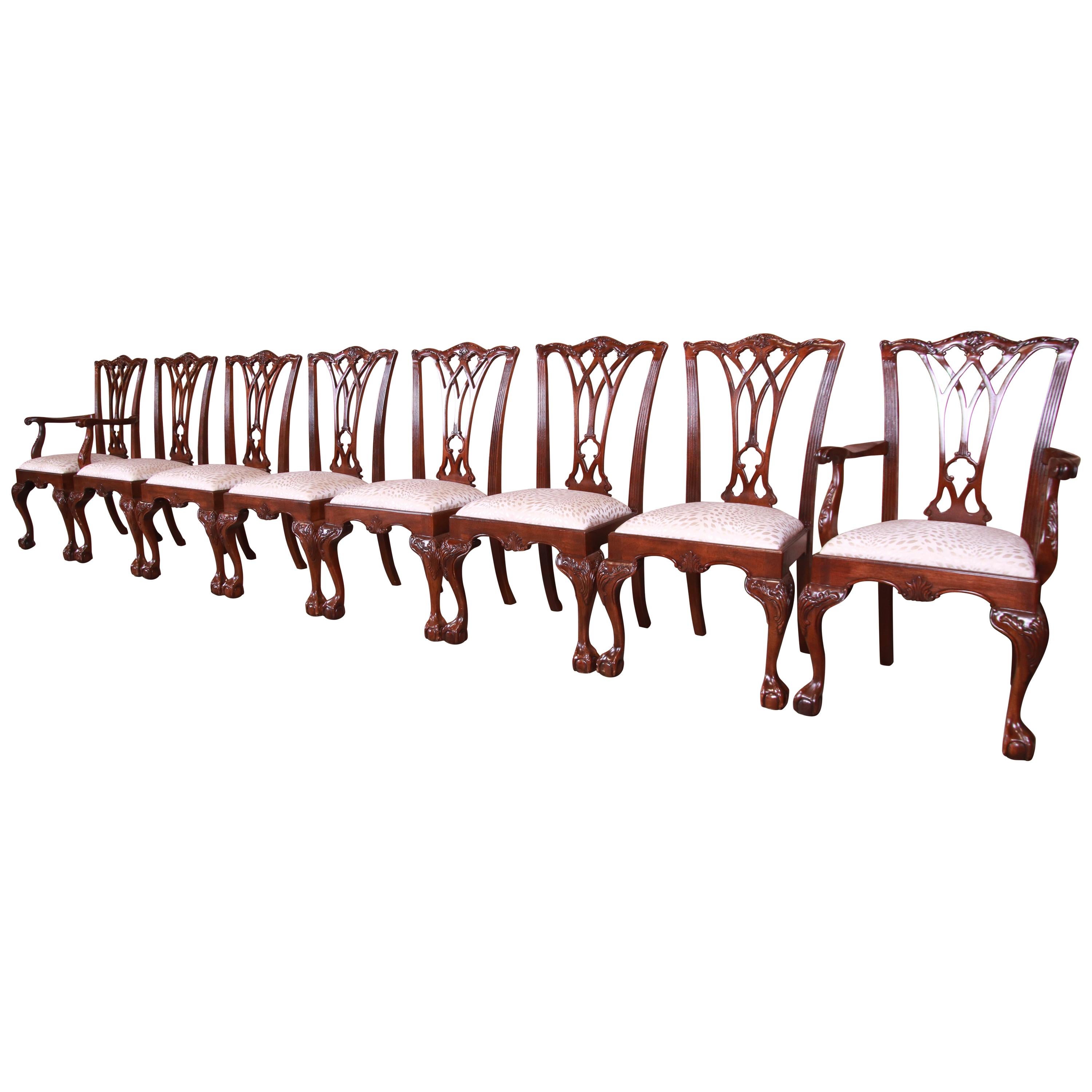 Drexel Heritage Chippendale Carved Mahogany Dining Chairs, Set of Eight