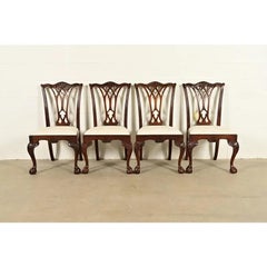 Drexel Heritage Chaises de salle à manger en acajou sculpté Chippendale, ensemble de quatre
